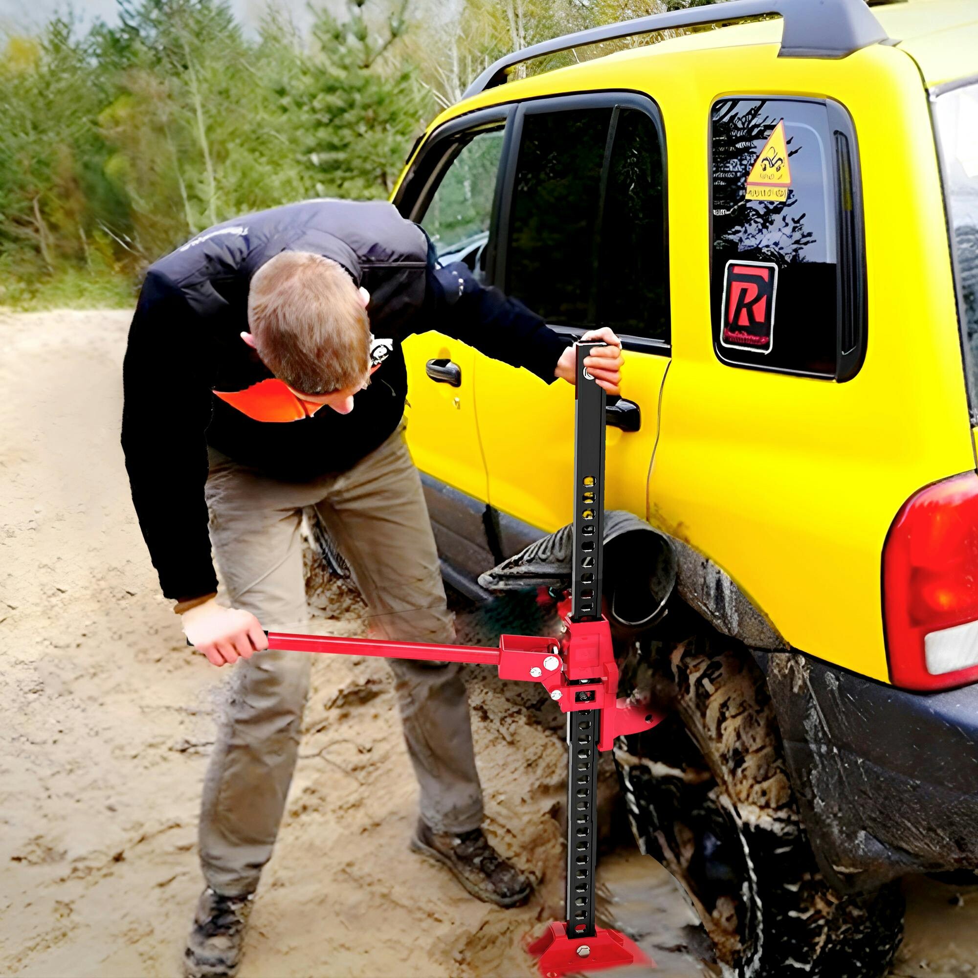 Homcom 33" 3 Tonne High Lift Farm Jack For 4X4 Tractors Trucks, Red - Image 2