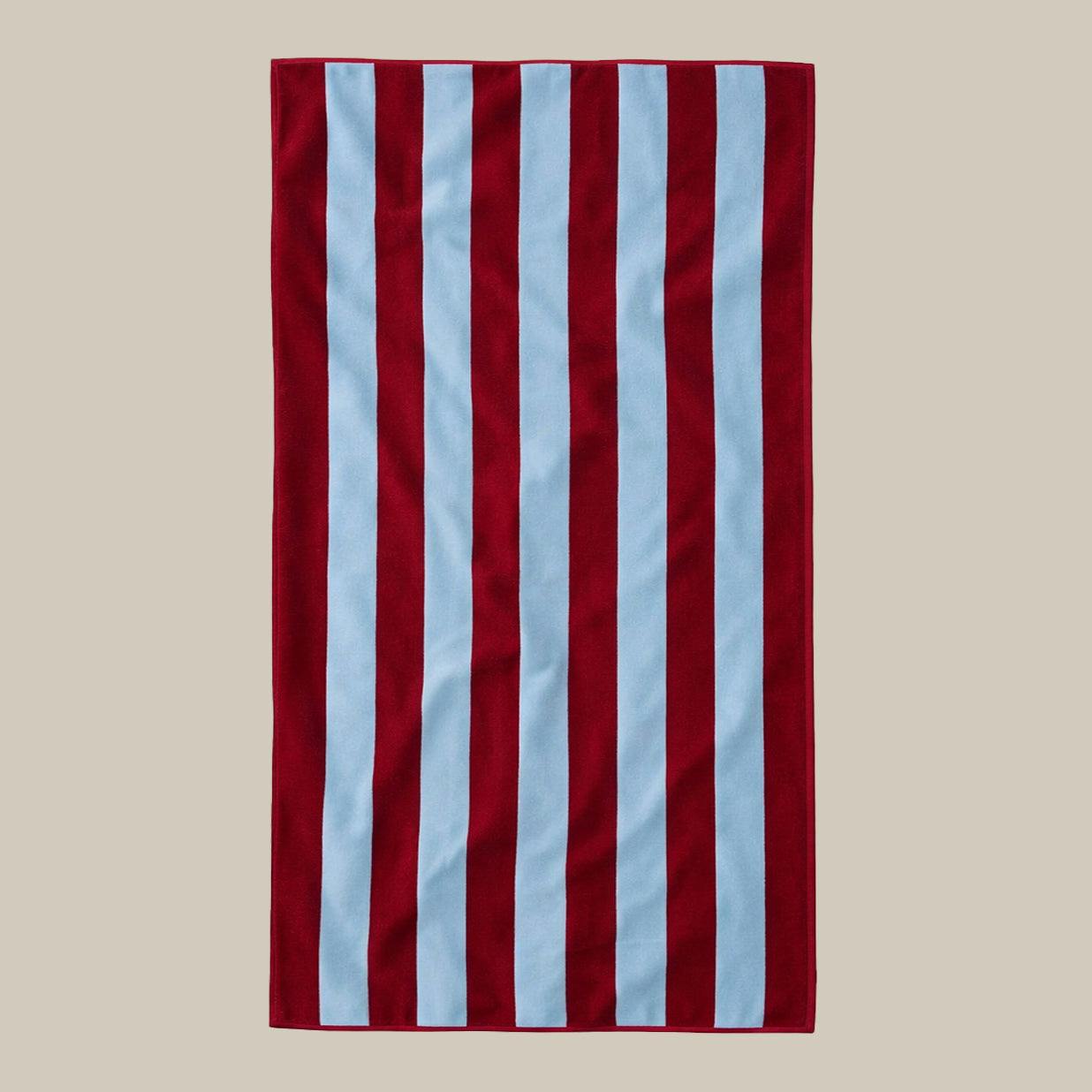 Misona Burgundy/Sky Blue Large Organic Cotton Striped Beach Towel - Stripe