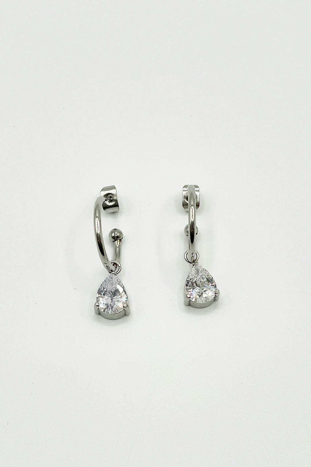 Svnx Silver Rhinestone Teardrop Earrings In - Gift Boxed - Clear