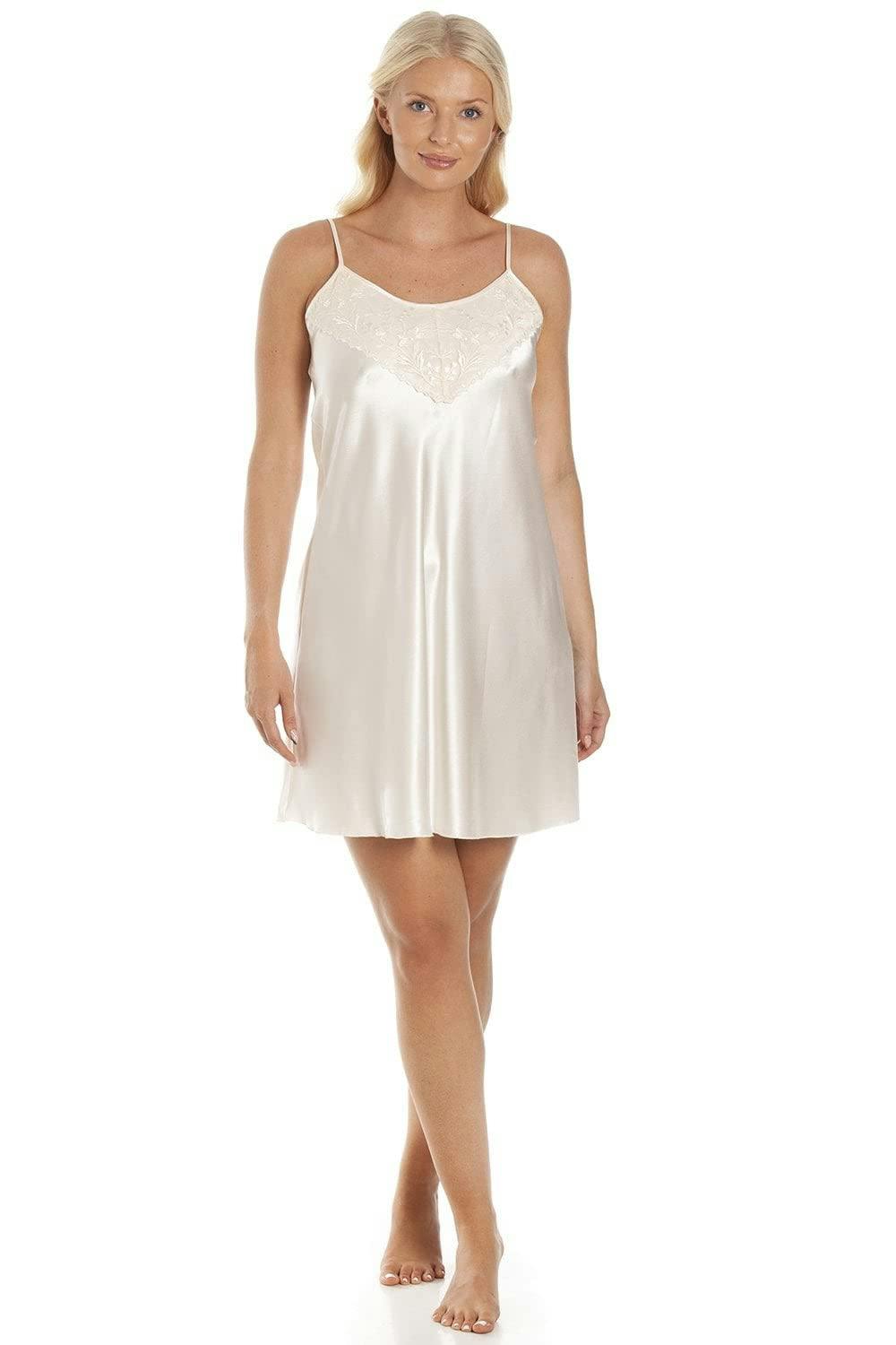 Camille Women's Ivory Short Thin Strap Satin Chemise - 10-12