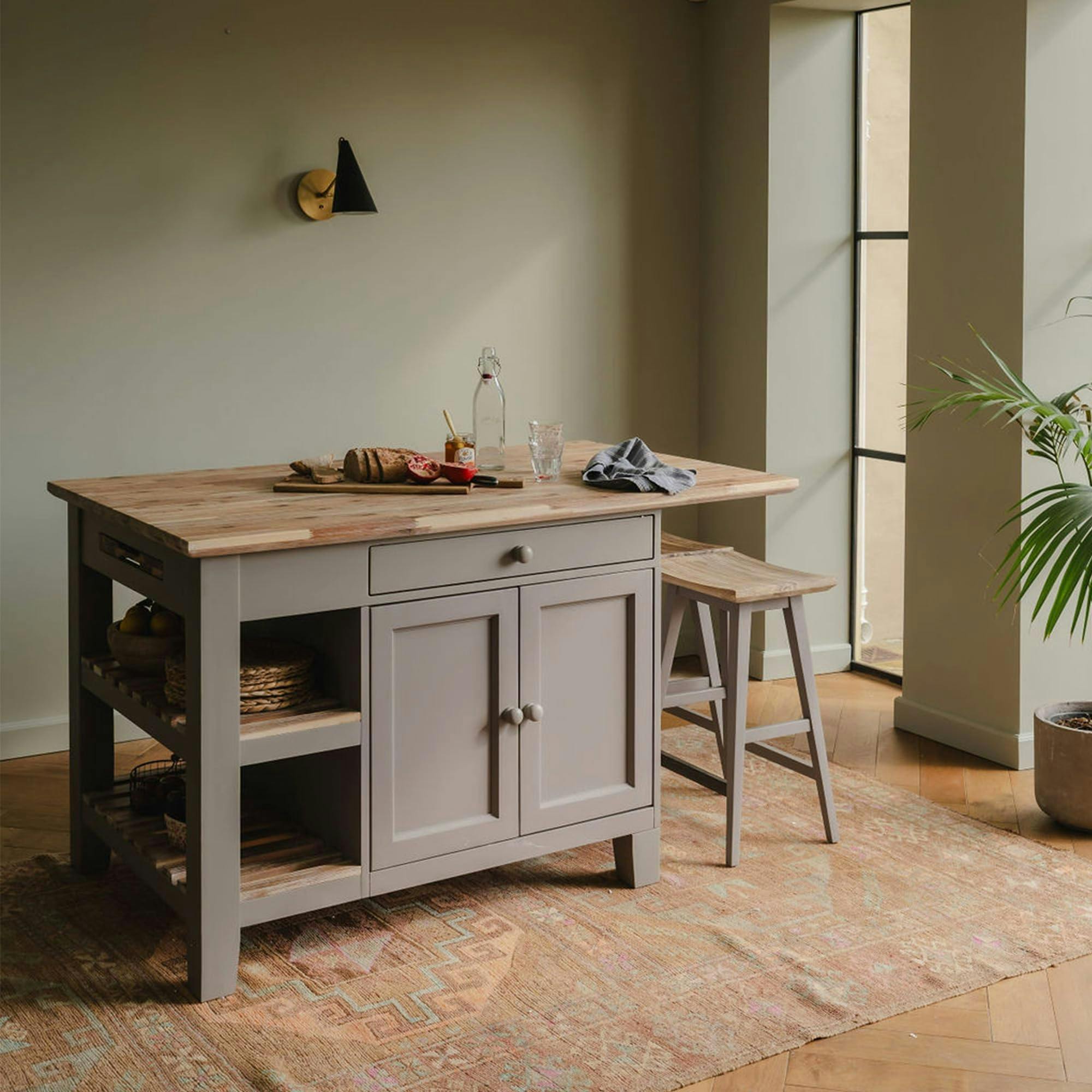 Rackhams Grey Florence Kitchen Island With Cupboard And Shelves - Dove