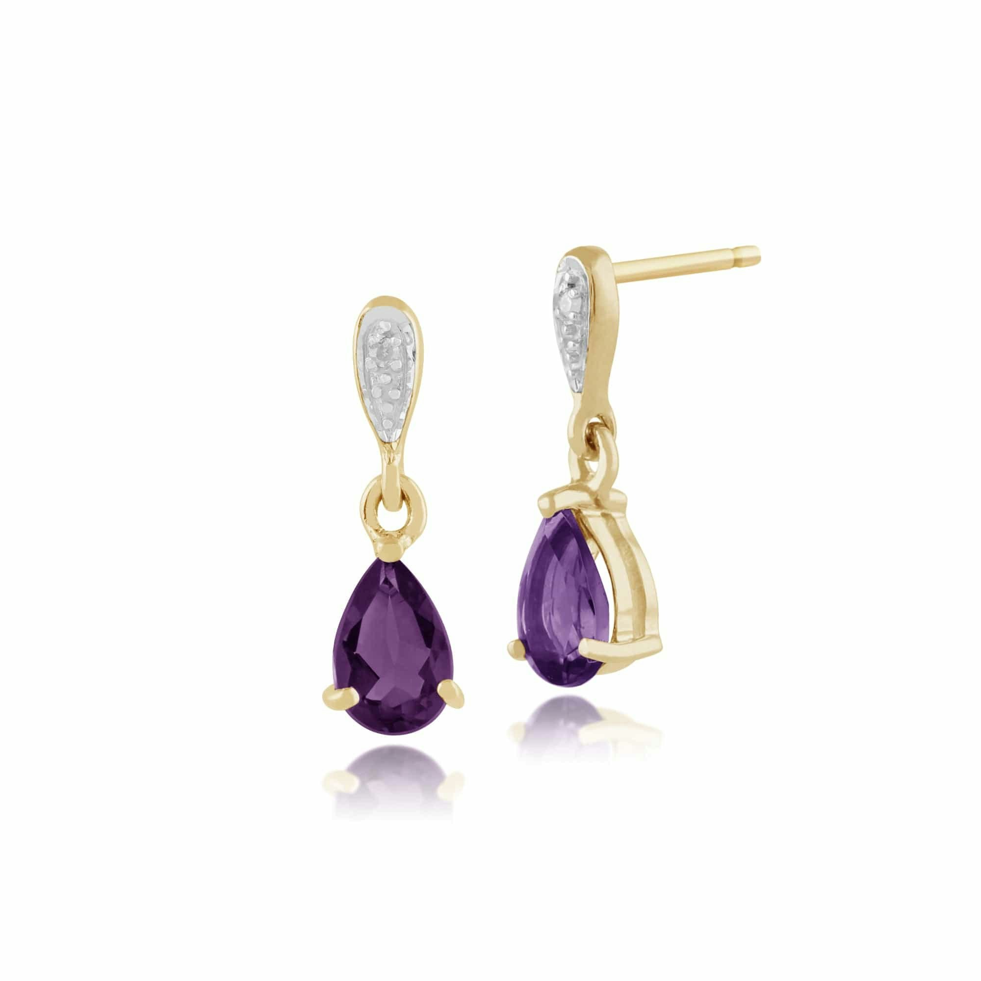 Gemondo Girls Yellow/Gold Classic Pear Amethyst & Diamond Drop Earrings In 9Ct - 9Ct 0.72Ct Amethyst & Diamond Drop Earrings