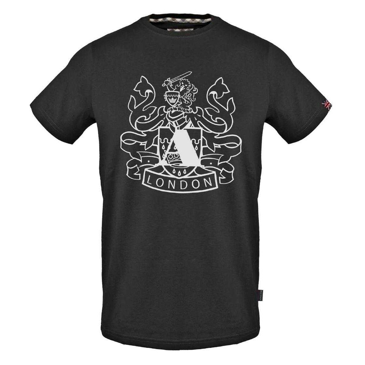 Aquascutum Men's Black Aldis Shield Logo T-Shirt - M - 100% Cotton