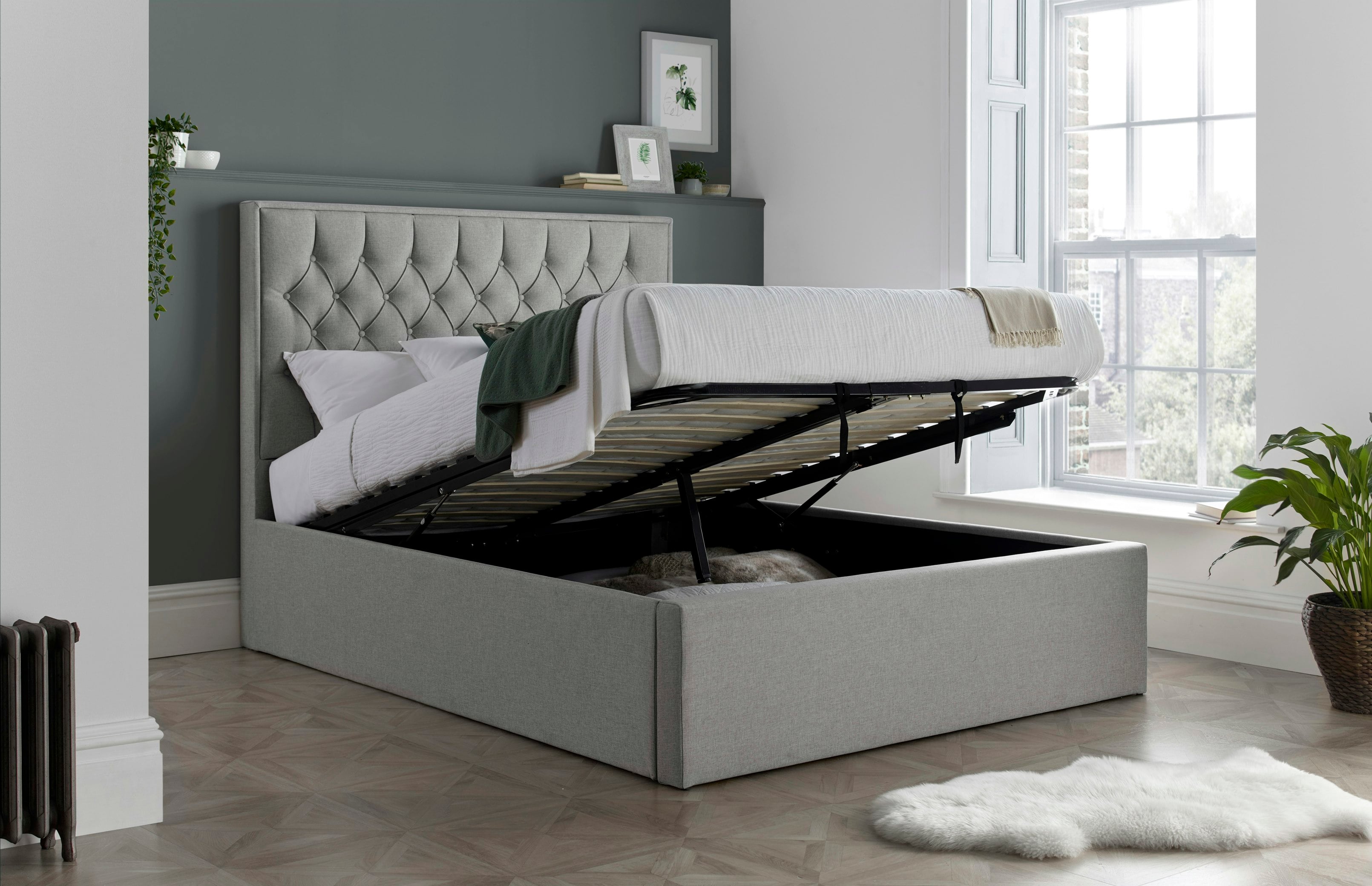 Bedmaster Grey Wilson Fabric Ottoman Bed - Double