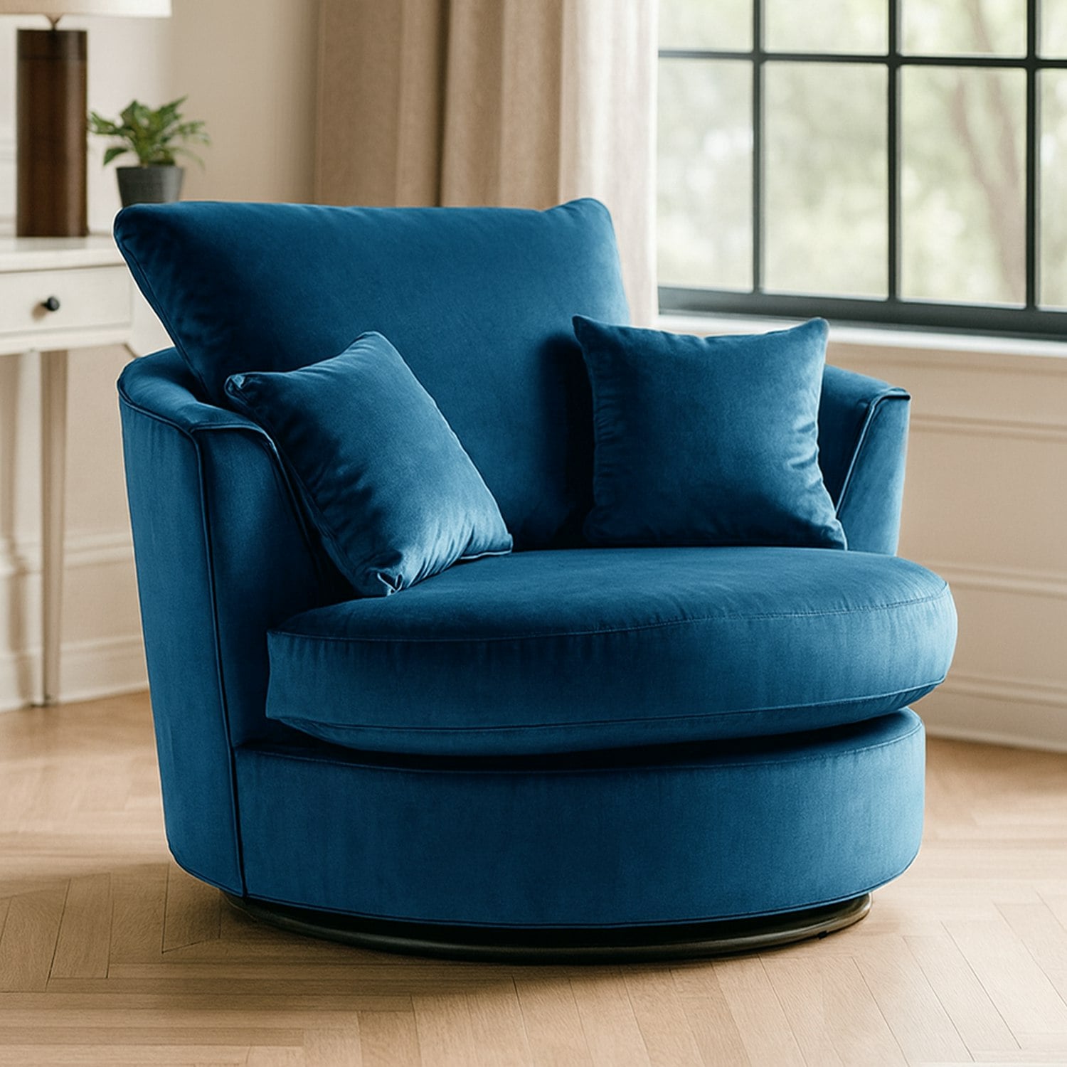 Furnishings For Less Blue Brooklyn Plush Velvet Swivel Chair