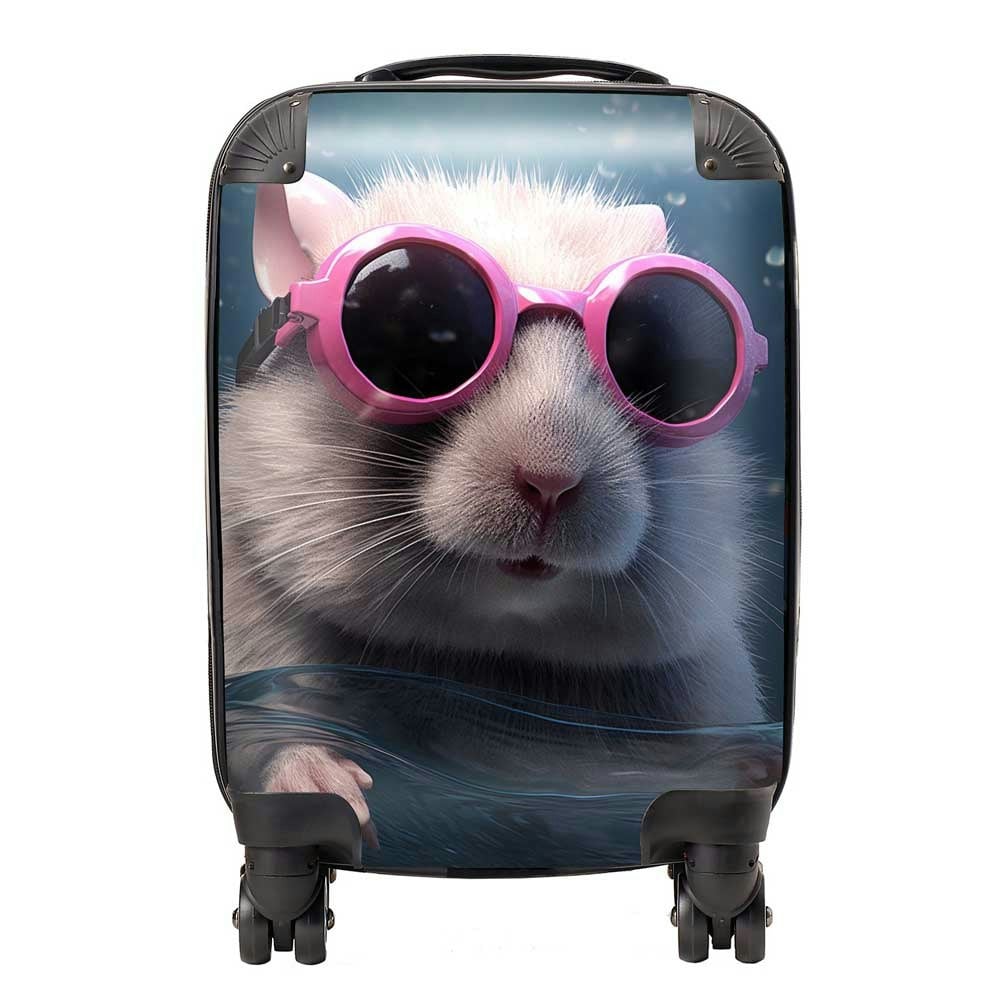 Warren Reed Pink Splashart Doormouse With Glasses Suitcase - Small