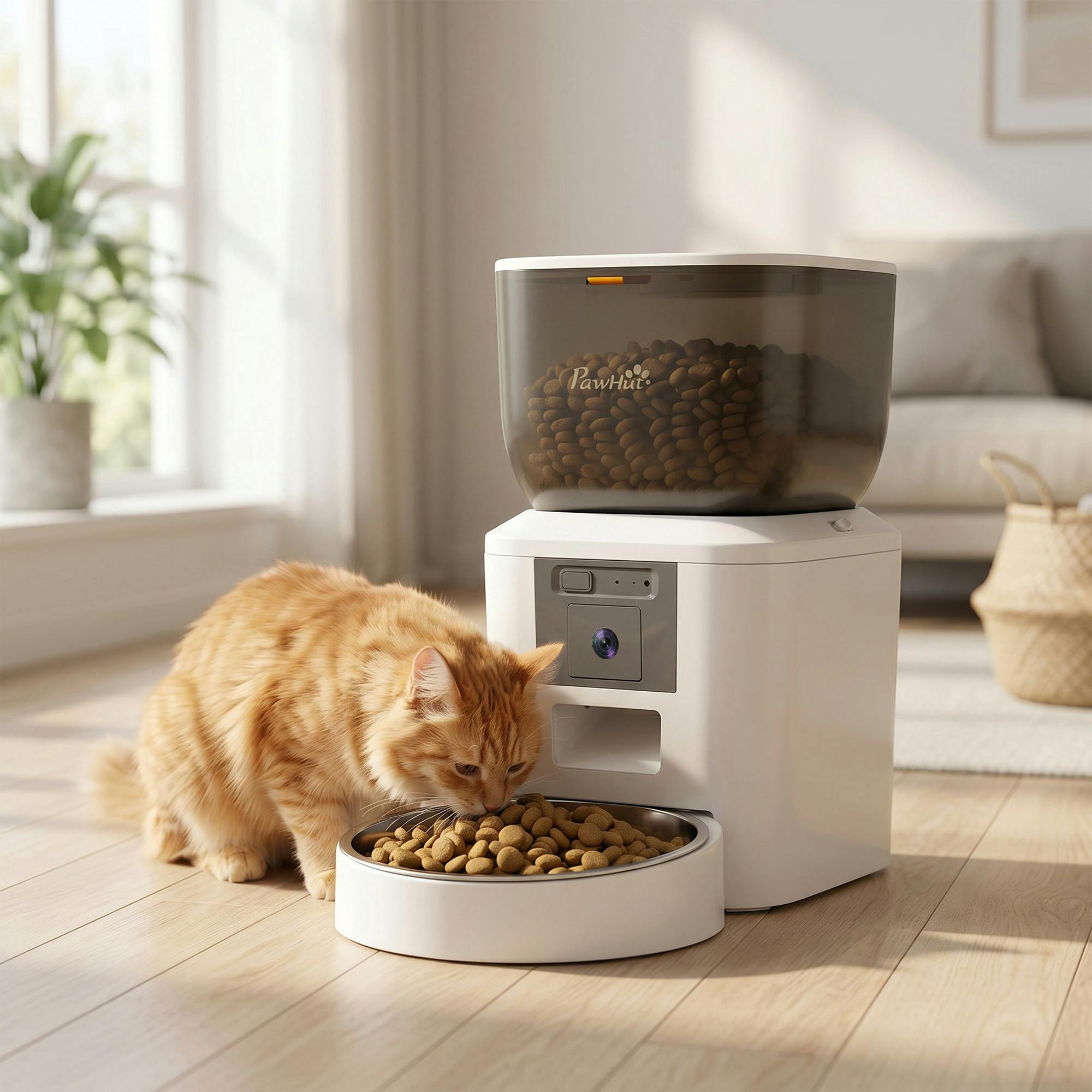 Pawhut White/Black Automatic 4L Cat Feeder With Camera, 2.4G Wifi, Smart App Control