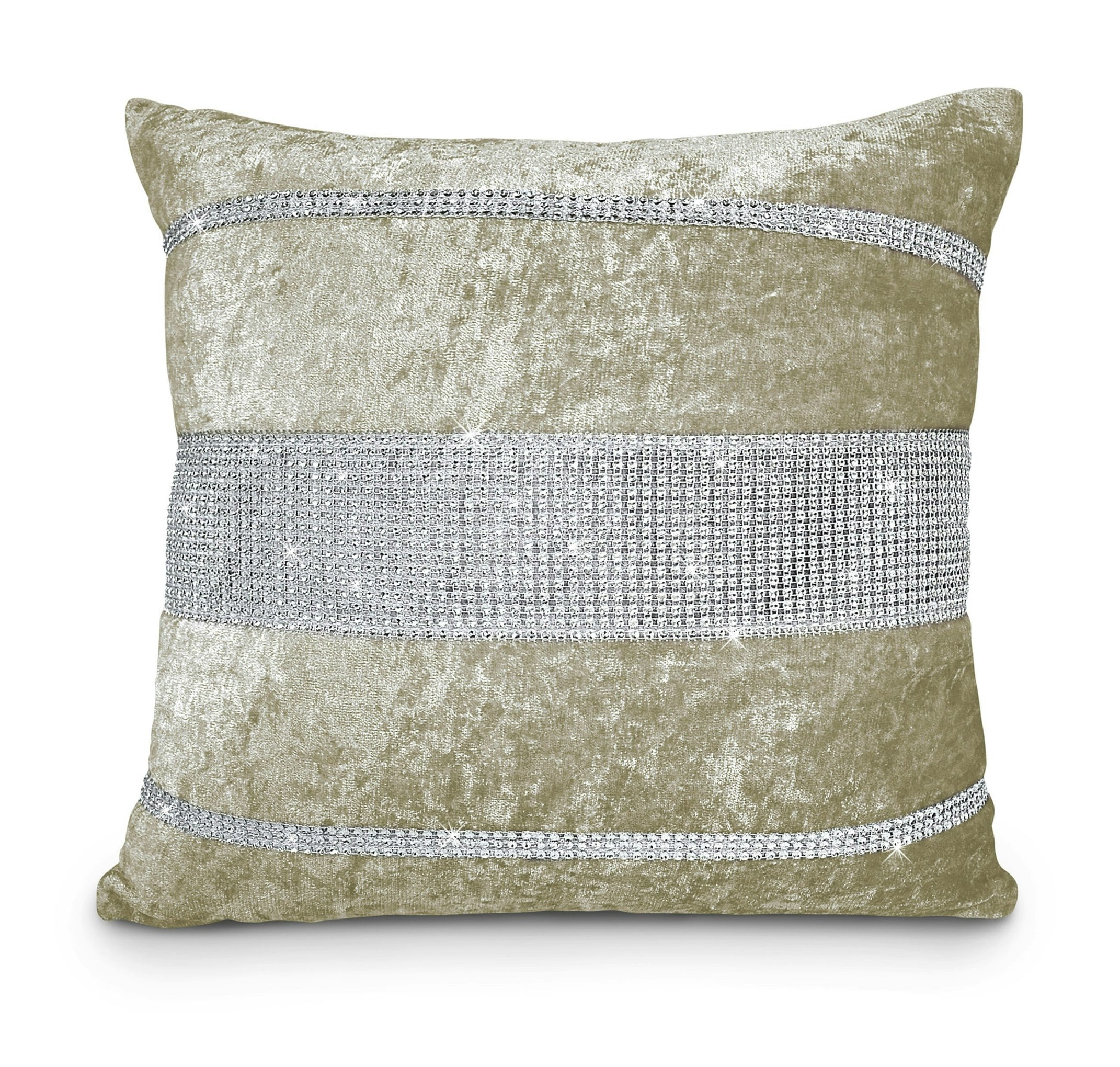 Intimates Light Luxury Crushed Velvet With 3 Tier Diamante Detail - 43Cm X 43Cm - Natural