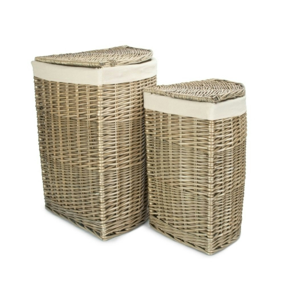 Red Hamper Set Of 2 Antique Wash Corner Laundry Basket With Oatmeal Lining