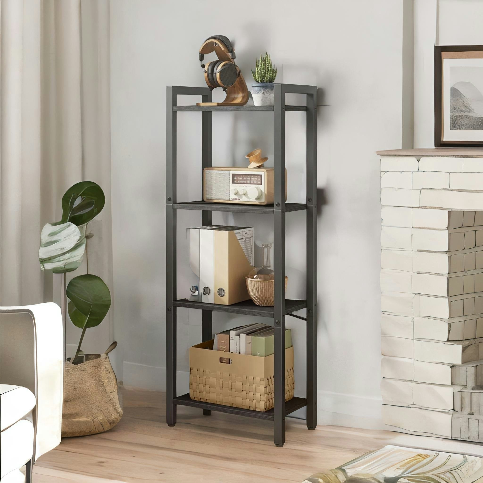 Rafaelo Mobilia Black 4 Tier Storage Standing Shelf Furniture