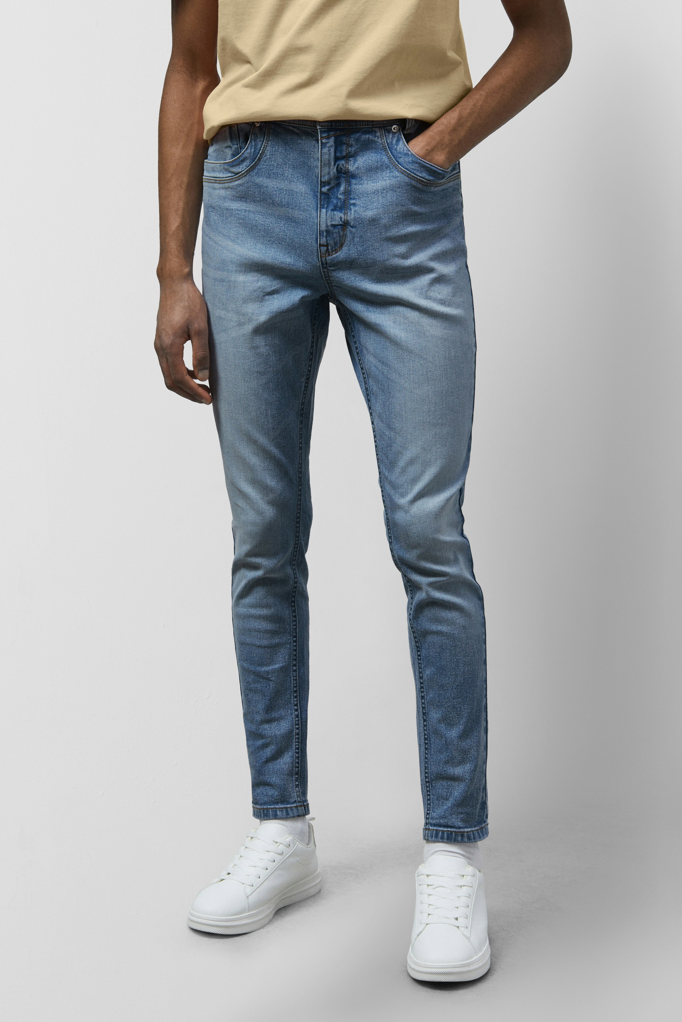 Enorsia Men's Blue Stretch Skinny Fit Jeans - 36 - 98.5% Cotton 1.5% Spandex - Mid