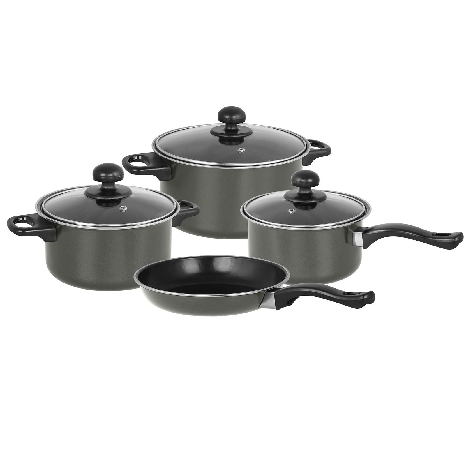 Gr8 Home Grey Dove 7 Pcs Non Stick Cookware Set Cooking Pot Frying Pan Saucepan With Lids - Dove