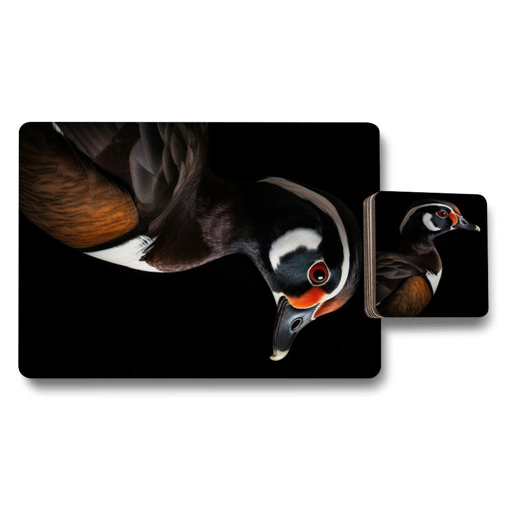 Benjamin Tate Design Black Duck Artwork Placemat And Coaster Set 11X8 With Wood Bottom