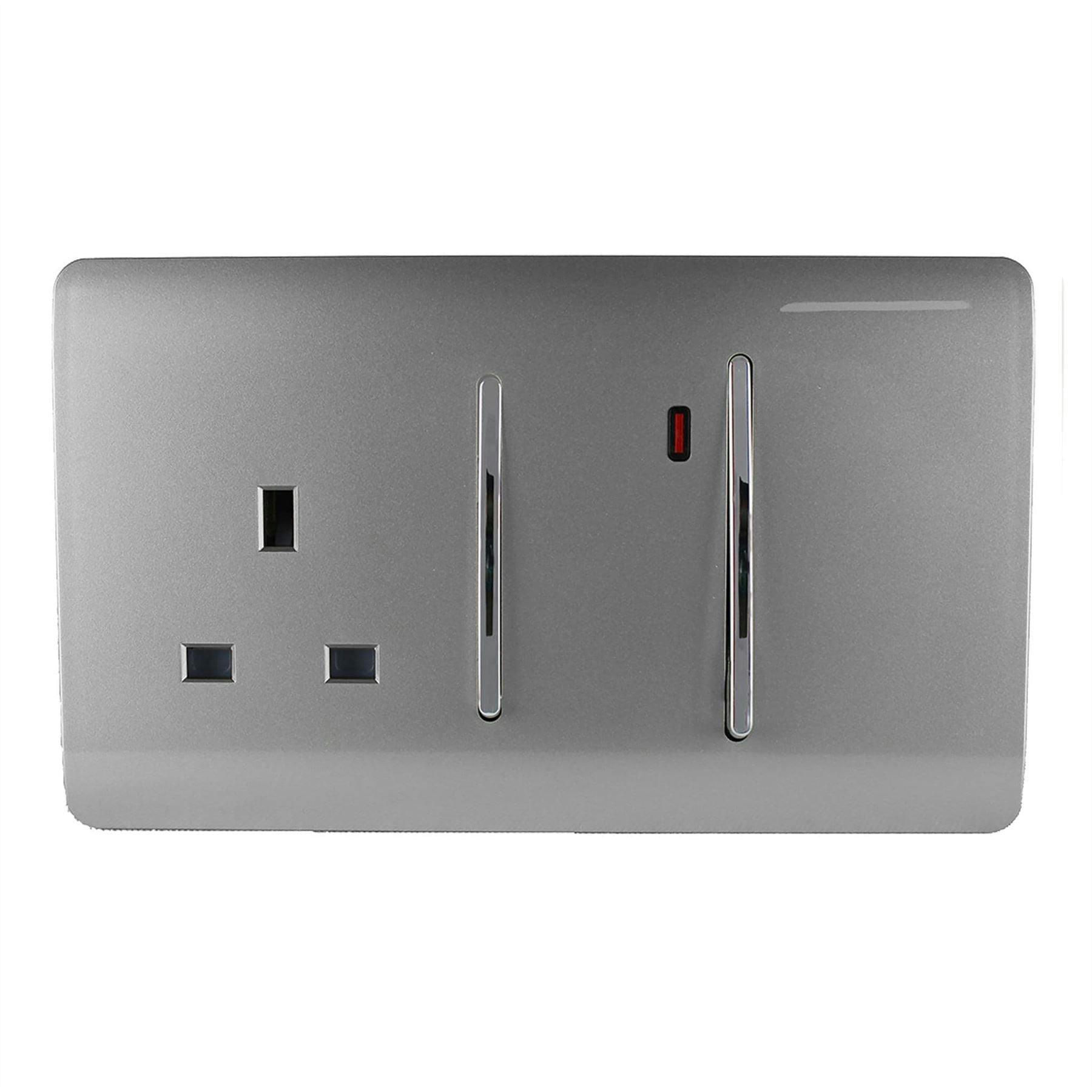 Trendi Switch Light/Grey 45 Amp Cooker Switch & 13 Amp Plug Socket With Neon In