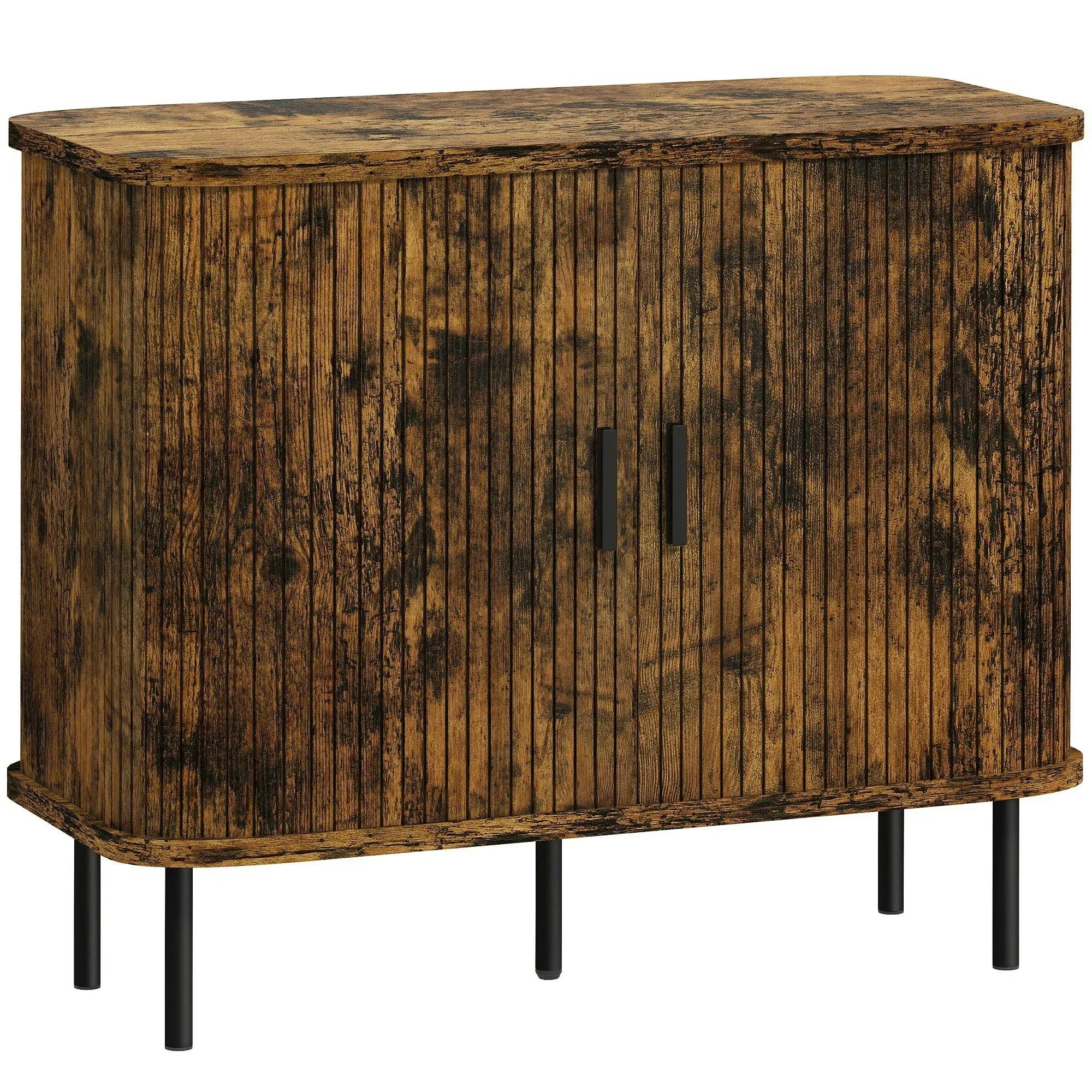 Homcom Unisex Brown Sideboard Storage Cabinet With Sliding Doors In - Image 5