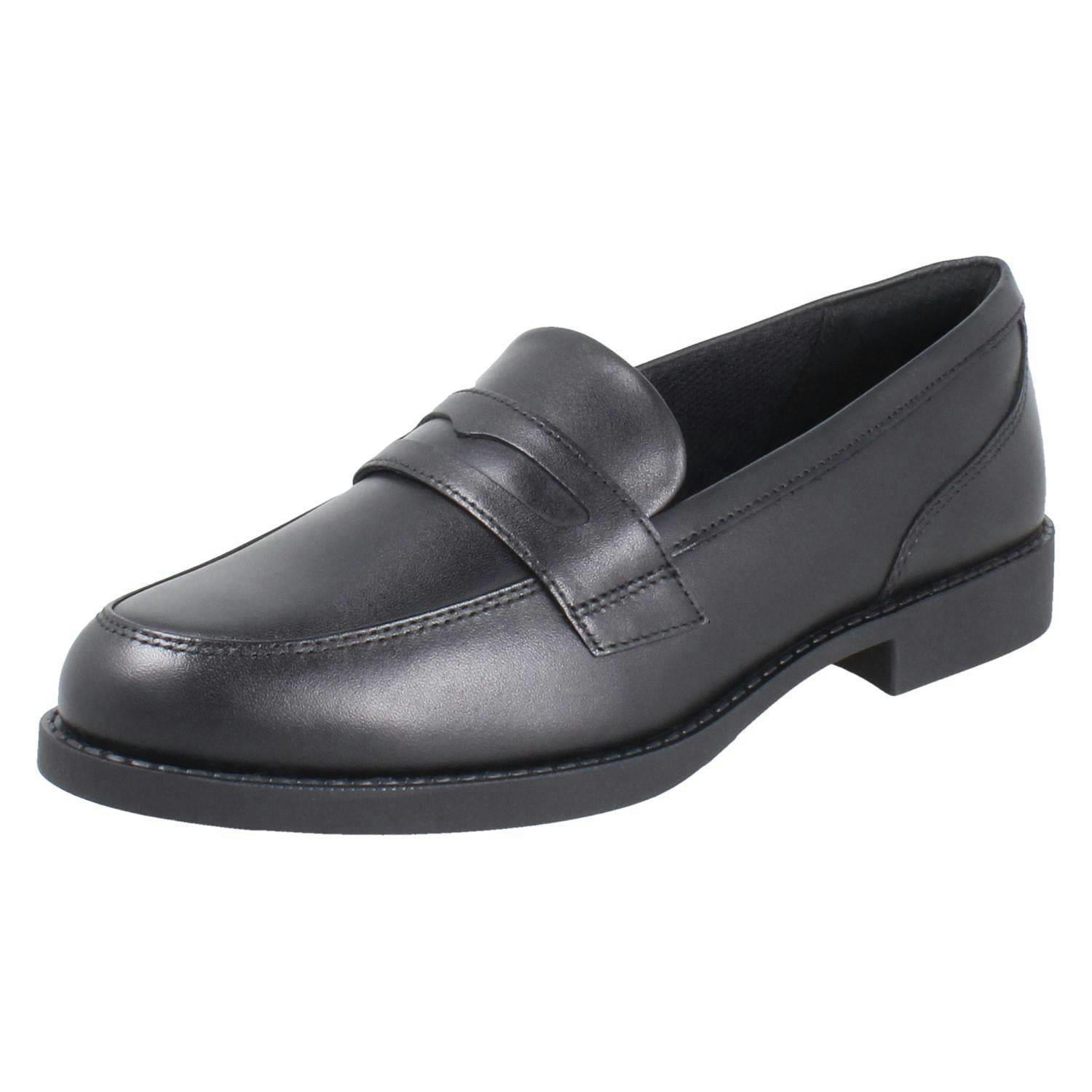Clarks Girls Black Penny Loafer School Shoes Tapa Edge - Leather - Uk 4.5 Child - G