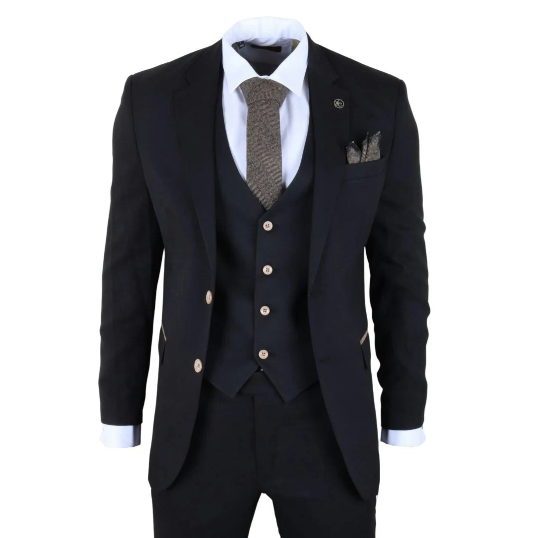 Truclothing Men's Black Im32 - 3 Piece Tailored Fit Suit - 38" Jacket 32" Trousers