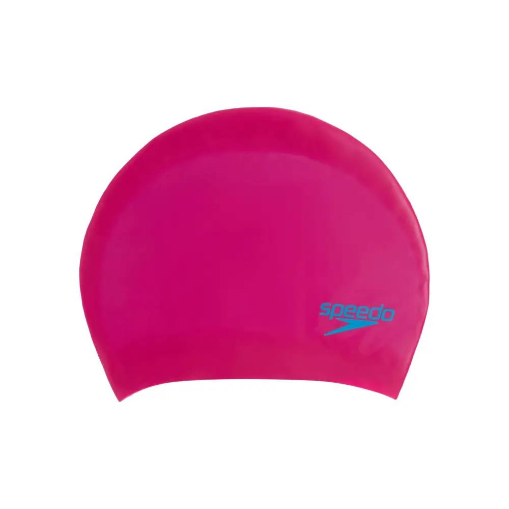 Speedo Girls Pink/Blue Junior Long Hair Silicone Swim Cap