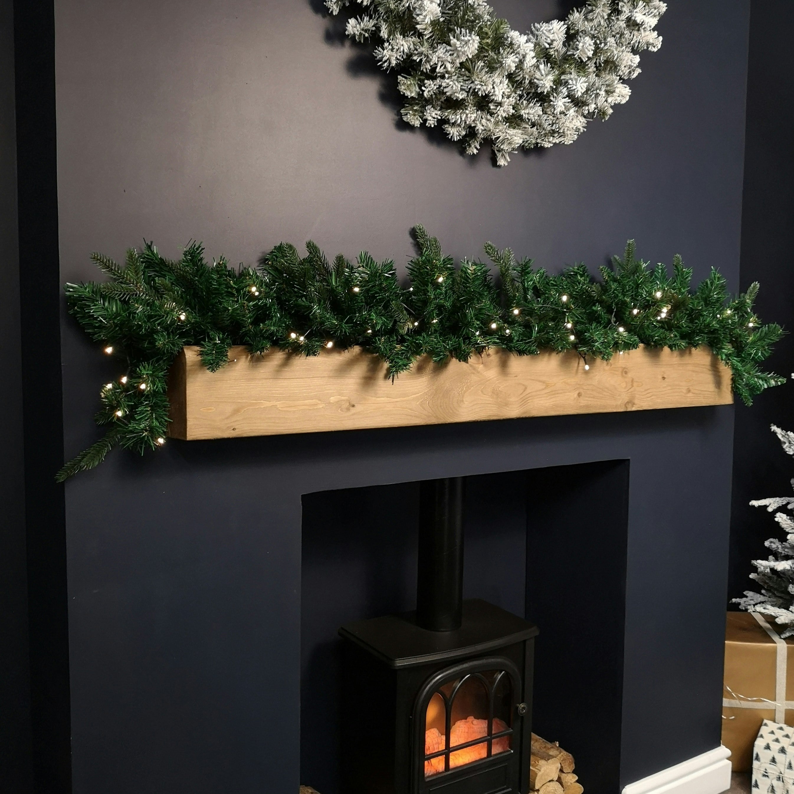 Rackhams Green/White 1.8M Plain Christmas Garland With 164 Tips And 50 Warm Led Lights