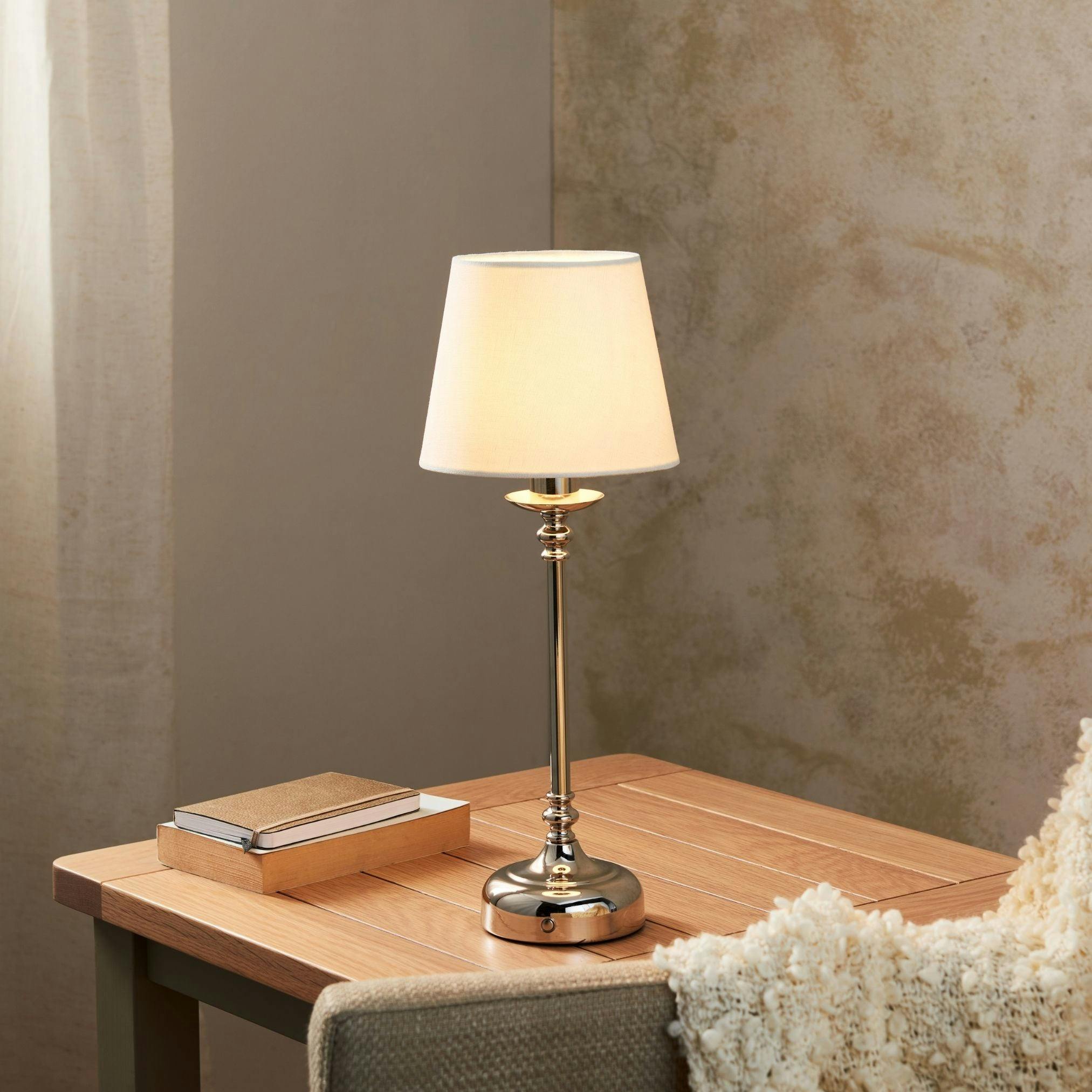 Rackhams White/Light Fable Polished Chrome Led Rechargeable Touch Table Lamp