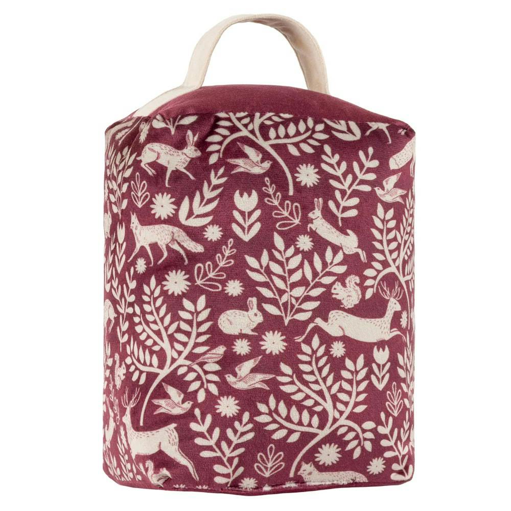 Furn Skandi Woodland Velvet Animals Doorstop - Berry - Berry