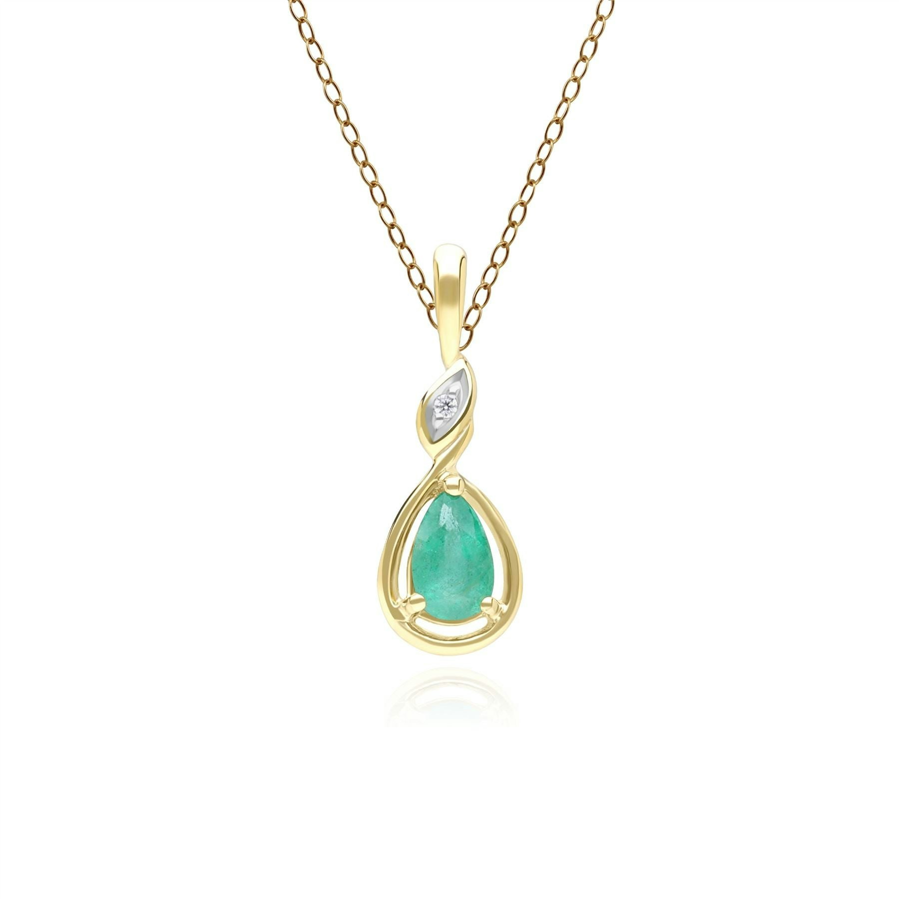 Gemondo Yellow/Gold Classic Pear Emerald & Diamond Pendant Necklace In 9Ct