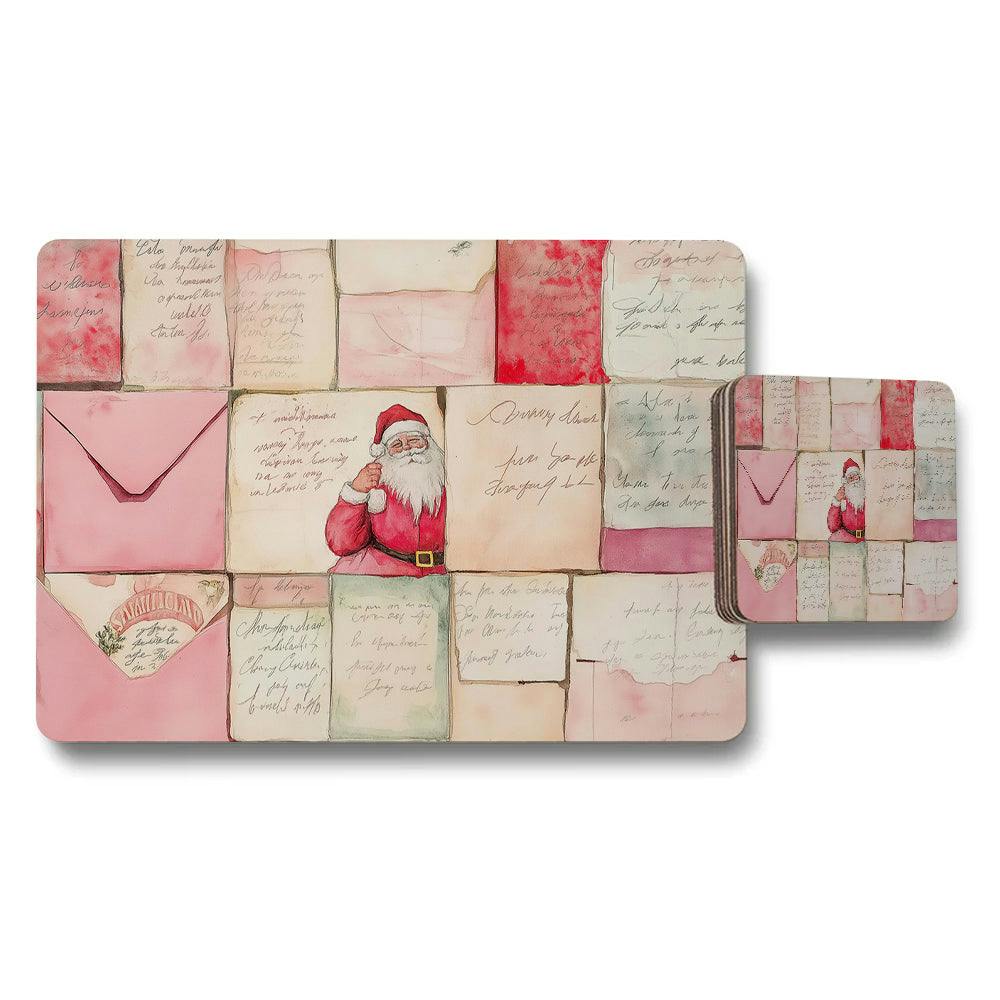Benjamin Tate Design Pink Christmas Santa Placemat And Coaster Set Mosaic Design