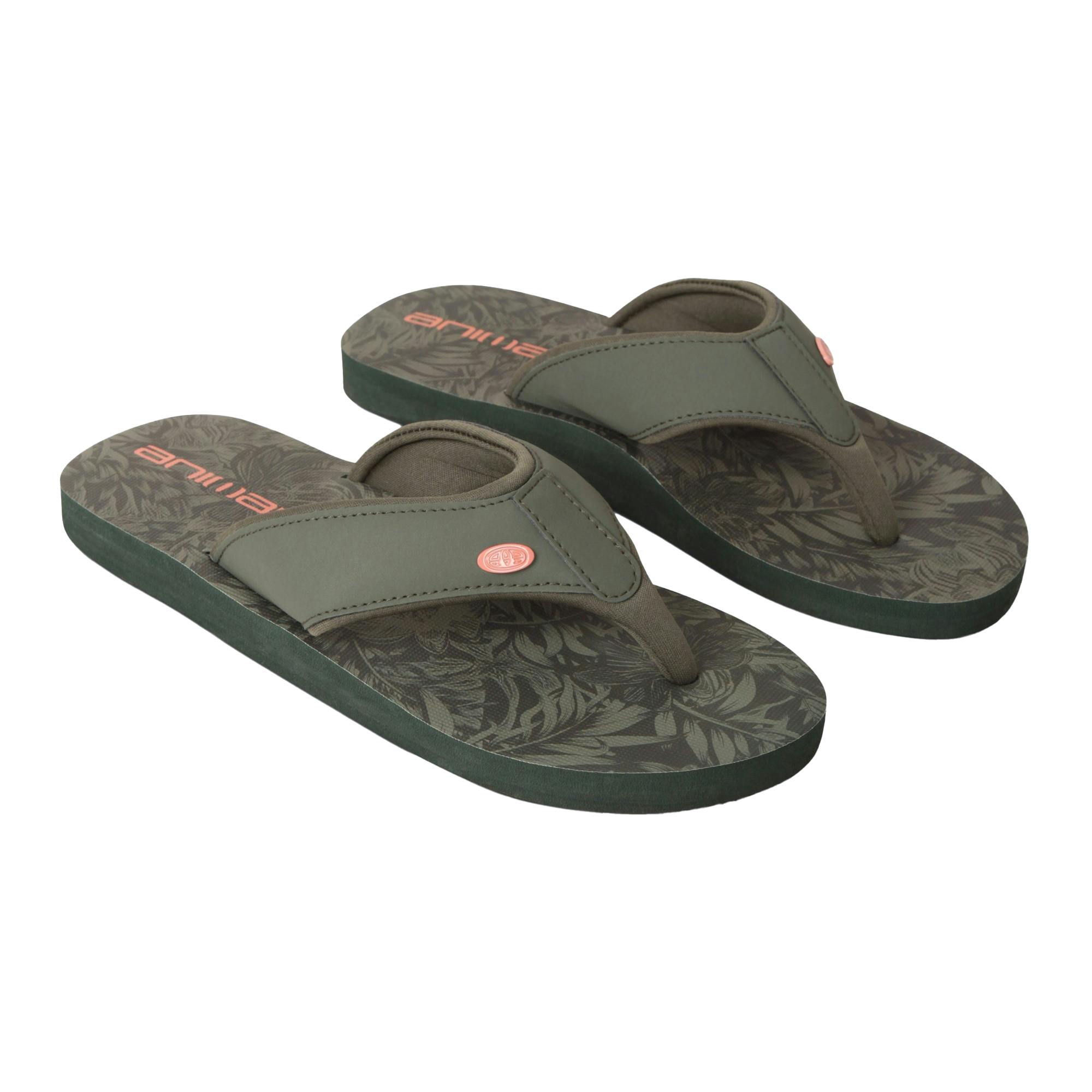 Animal Women's Dark Swish Leaf Print Recycled Flip Flops - Khaki - 7 Uk - Khaki - 100% Mixed