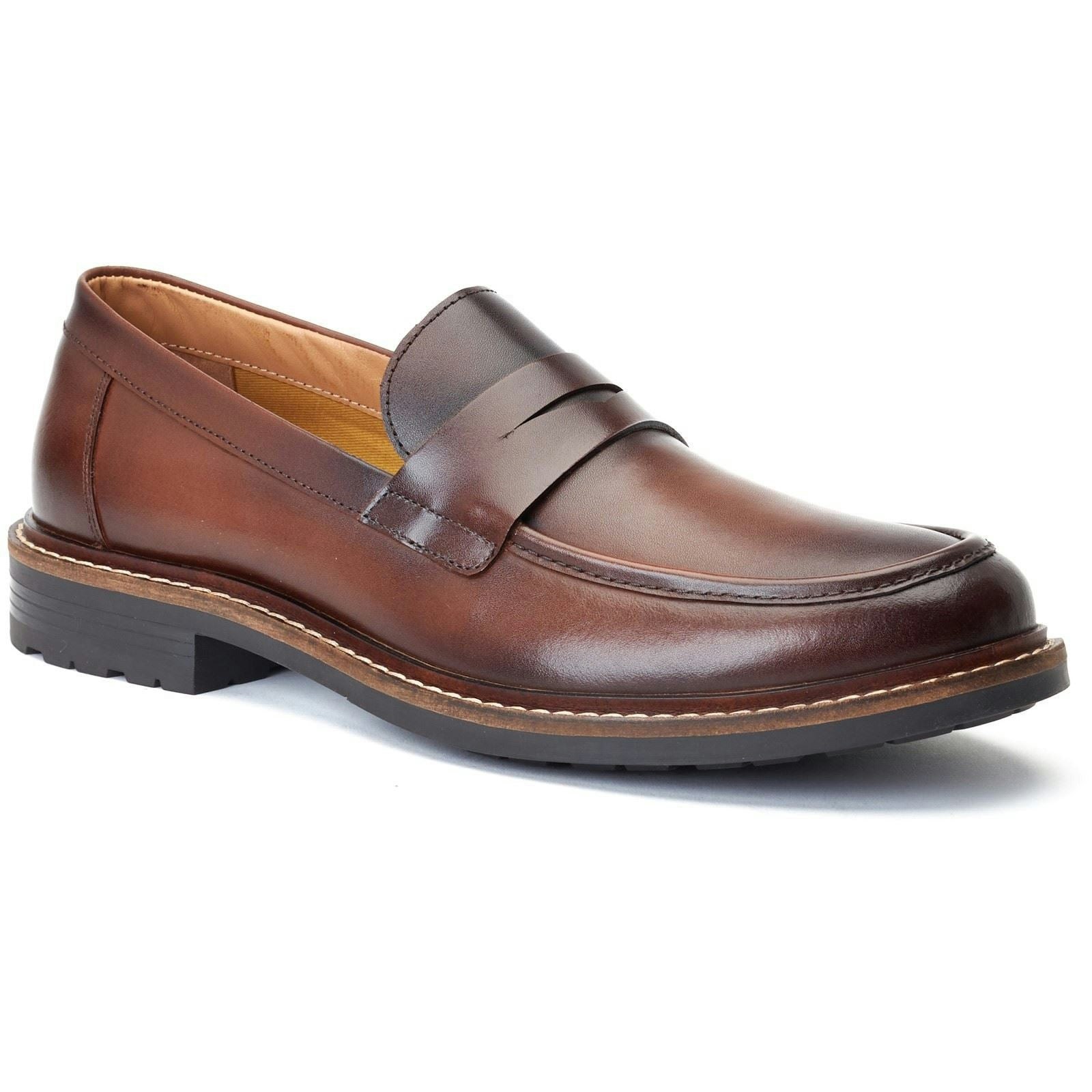 Base London Men's Brown Ivey Leather Burnt Loafers - Size 12