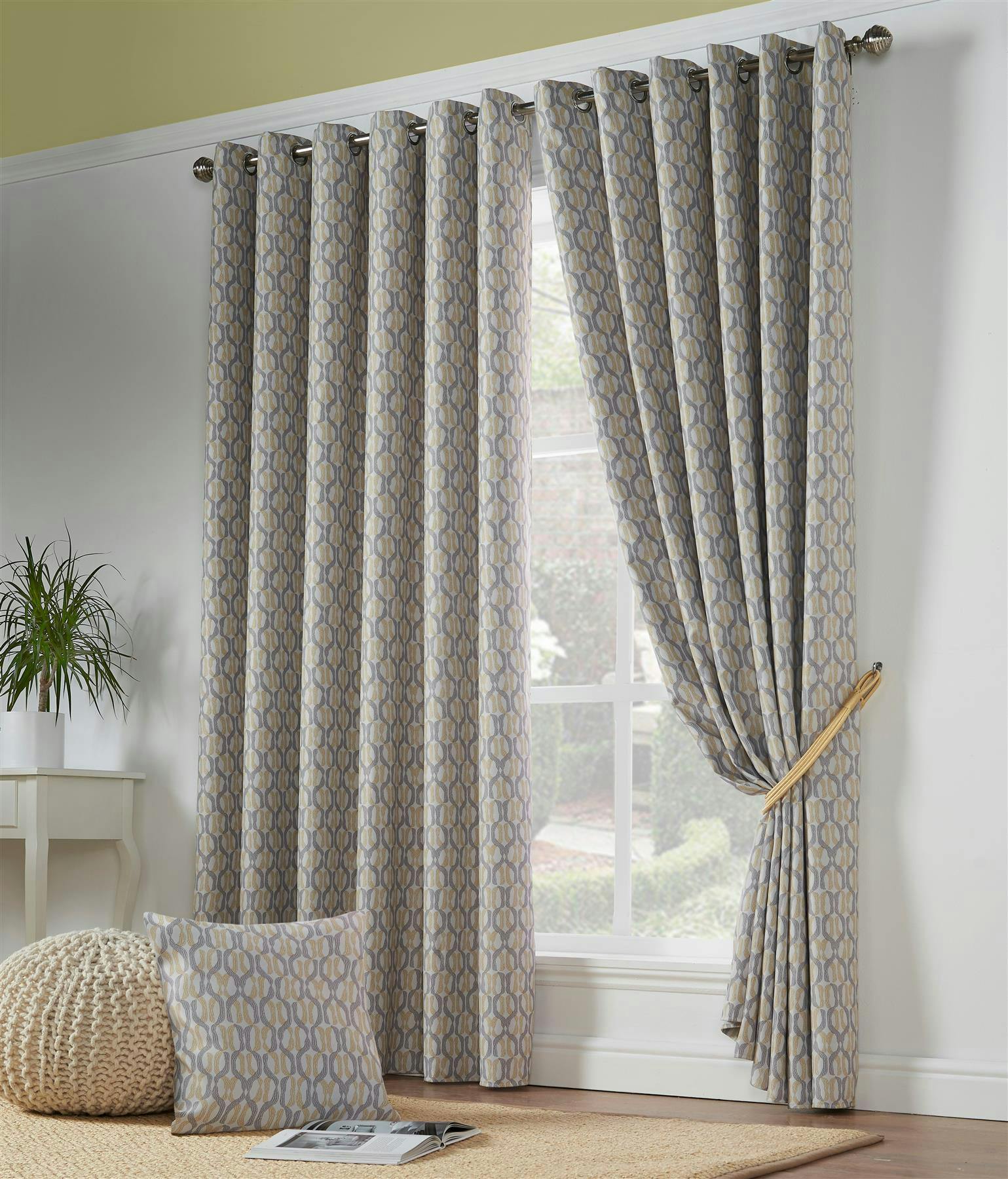 Rackhams Yellow Cam Room Darkening Ring Top Curtains