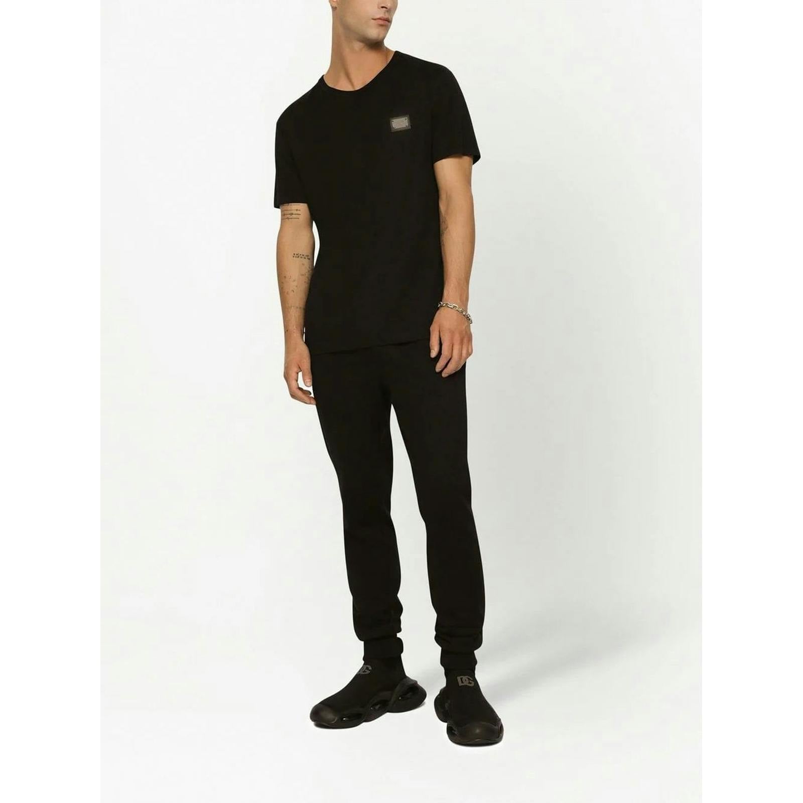 Dolce & Gabbana Silver/Black Plaque Logo-Logo-Print T-Shirt In - S