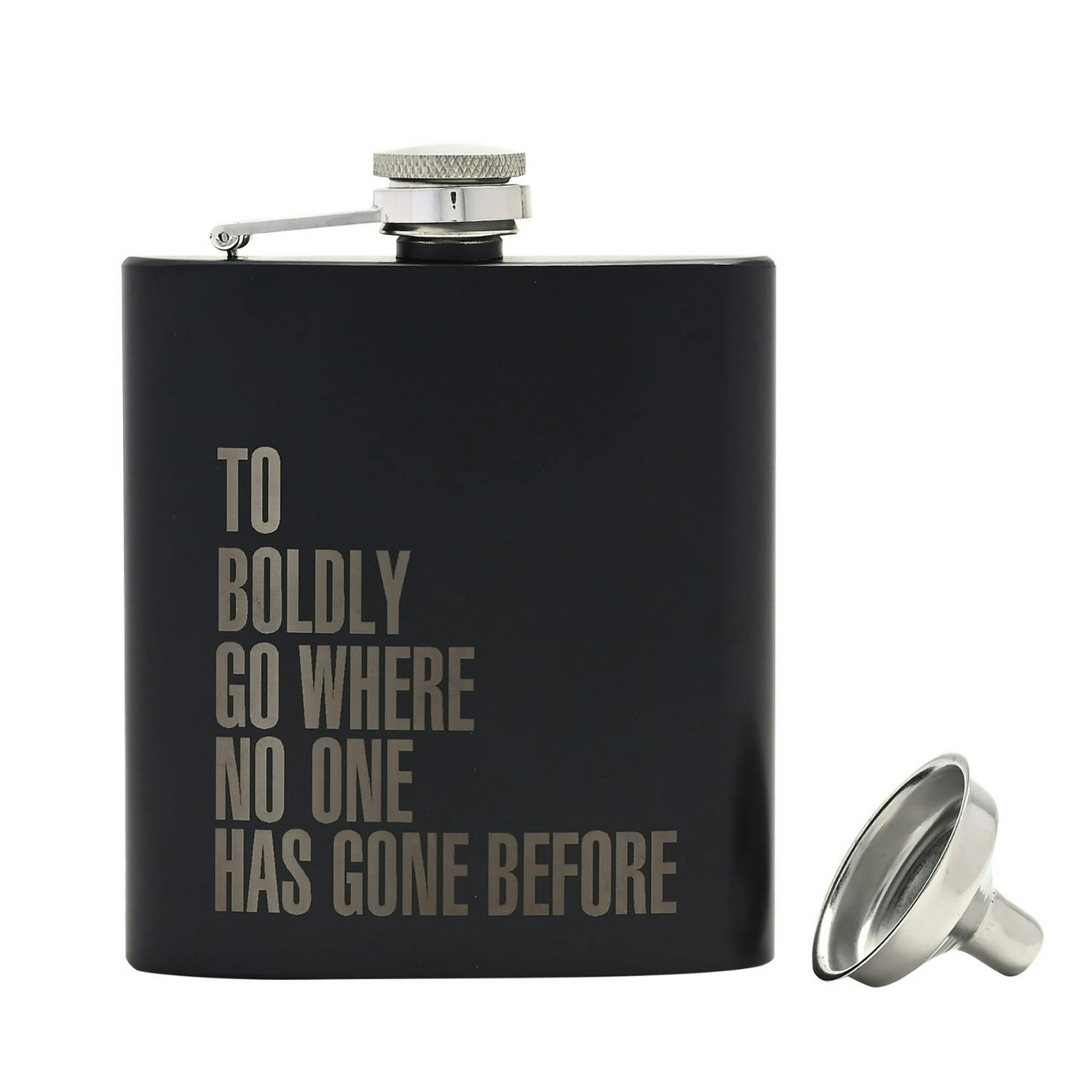 Rackhams Black Star Trek "Boldly Go" Stainless Steel Hip Flask - Stainless Steel - 1
