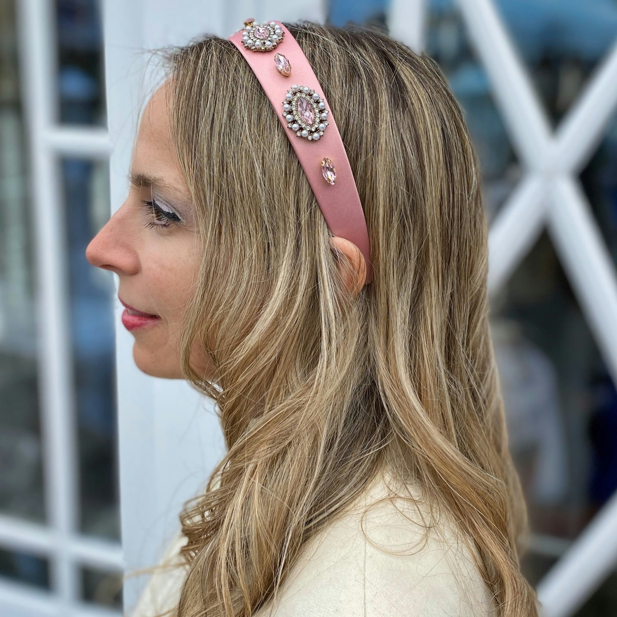 Queenmee Accessories Pink Headband With Pearls Hair Band Jewelled Headband