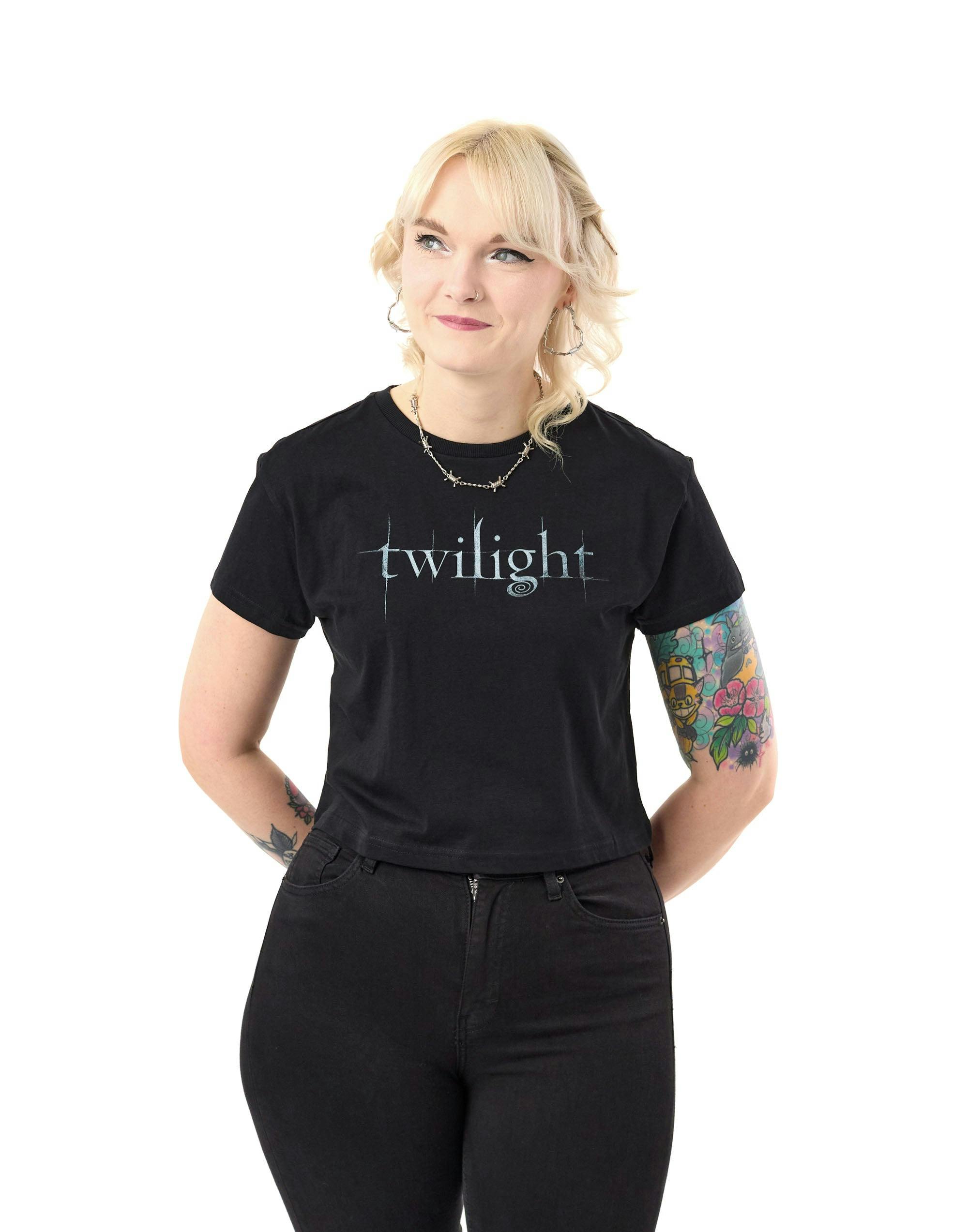 Vanilla Underground Women's Black Twilight Logo Crop Cropped Short Sleeved T-Shirt - XXX-Large