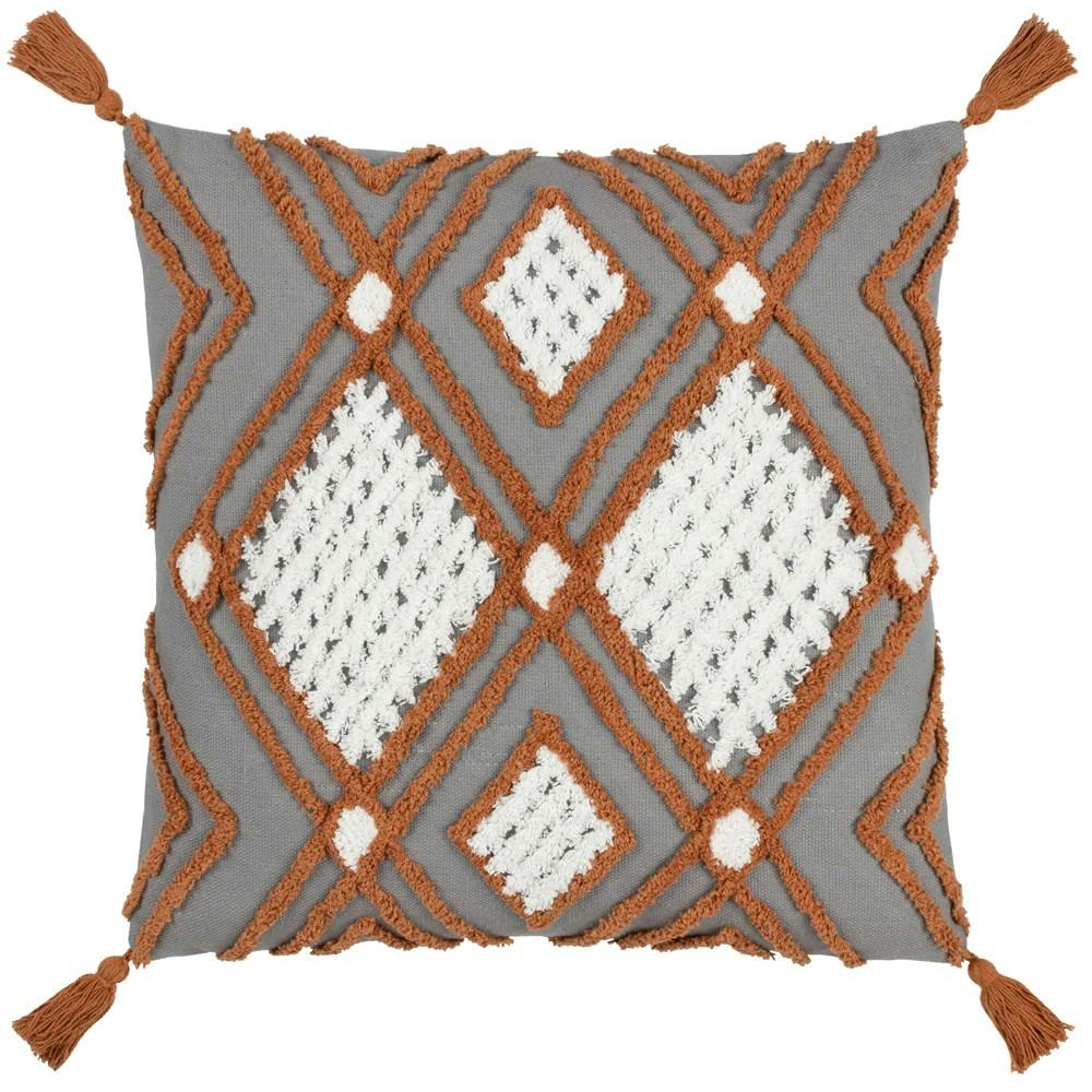 Rackhams Aquene Tassel Tufted Cushion Cover - Charcoal/Brick - 50Cm X 50Cm - Charcoal/Brick - 100% Cotton