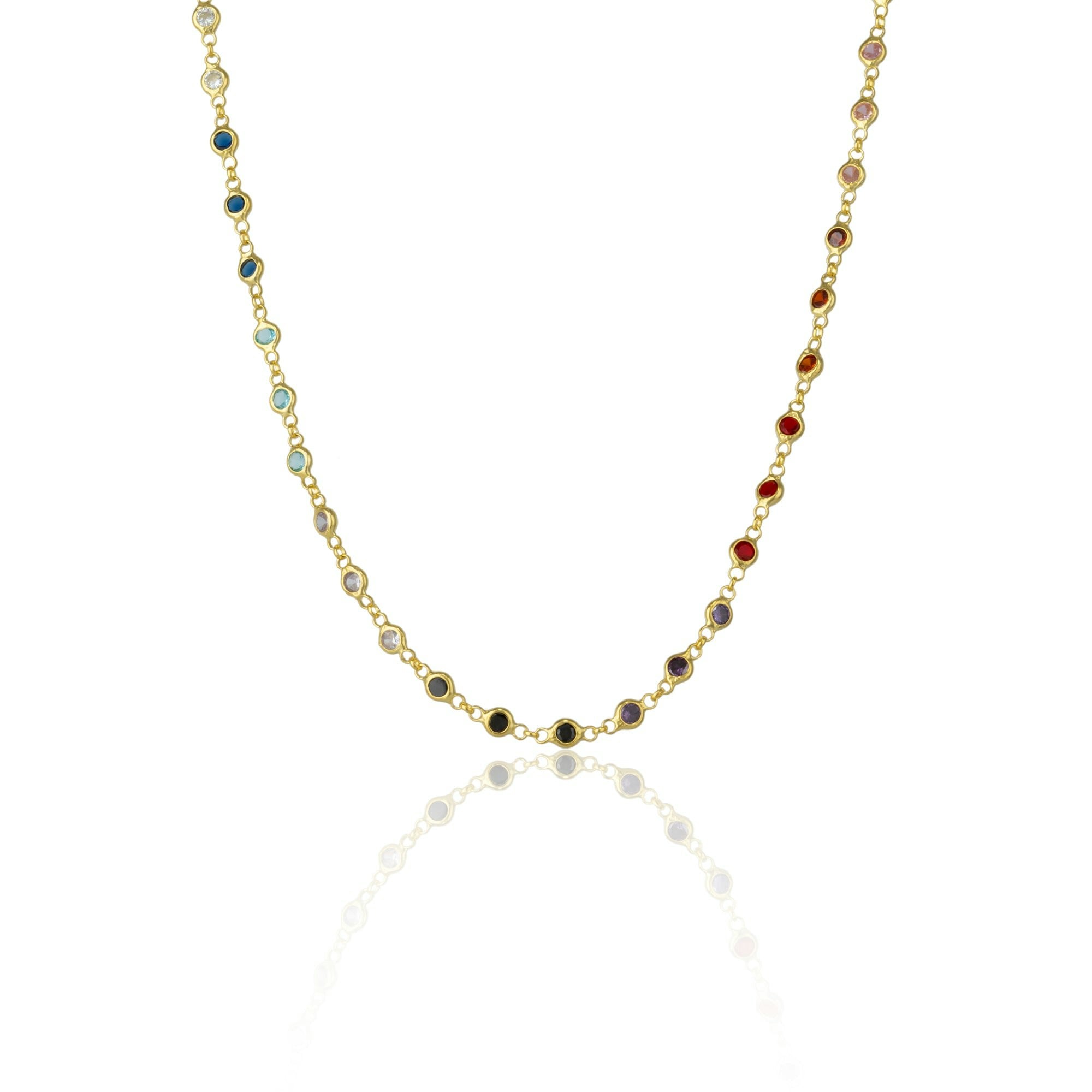 Spero London Silver/Gold Colourful Rainbow Jewelled Sterling Chain Necklace