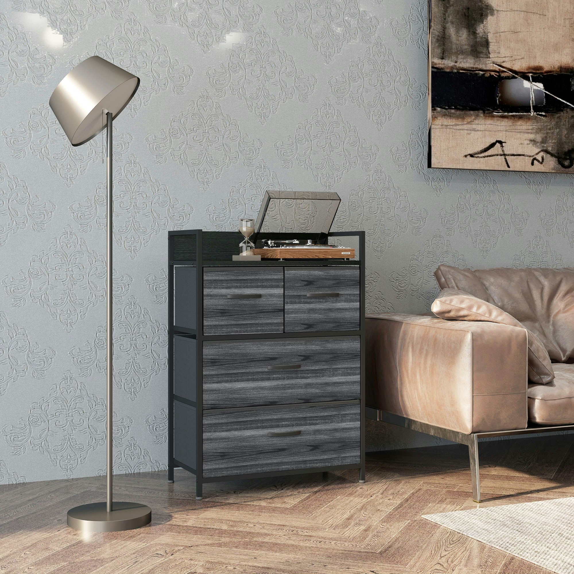 Rackhams Black Bedroom Chest Of Drawers 4 Drawer Dresser W/ Shelf,
