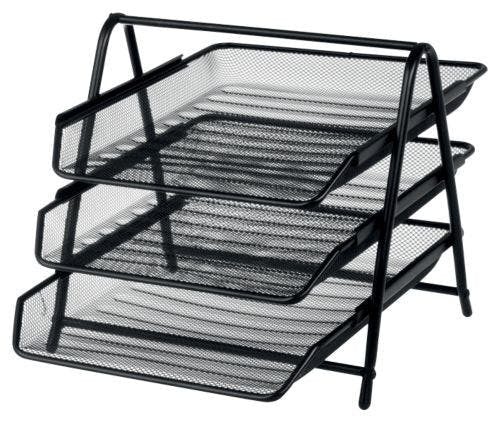 Rackhams Black - Mesh Letter Filing Trays Stackable A4 Desk Tidy Paper Document Office Organiser, Metal Executive Wire Holder