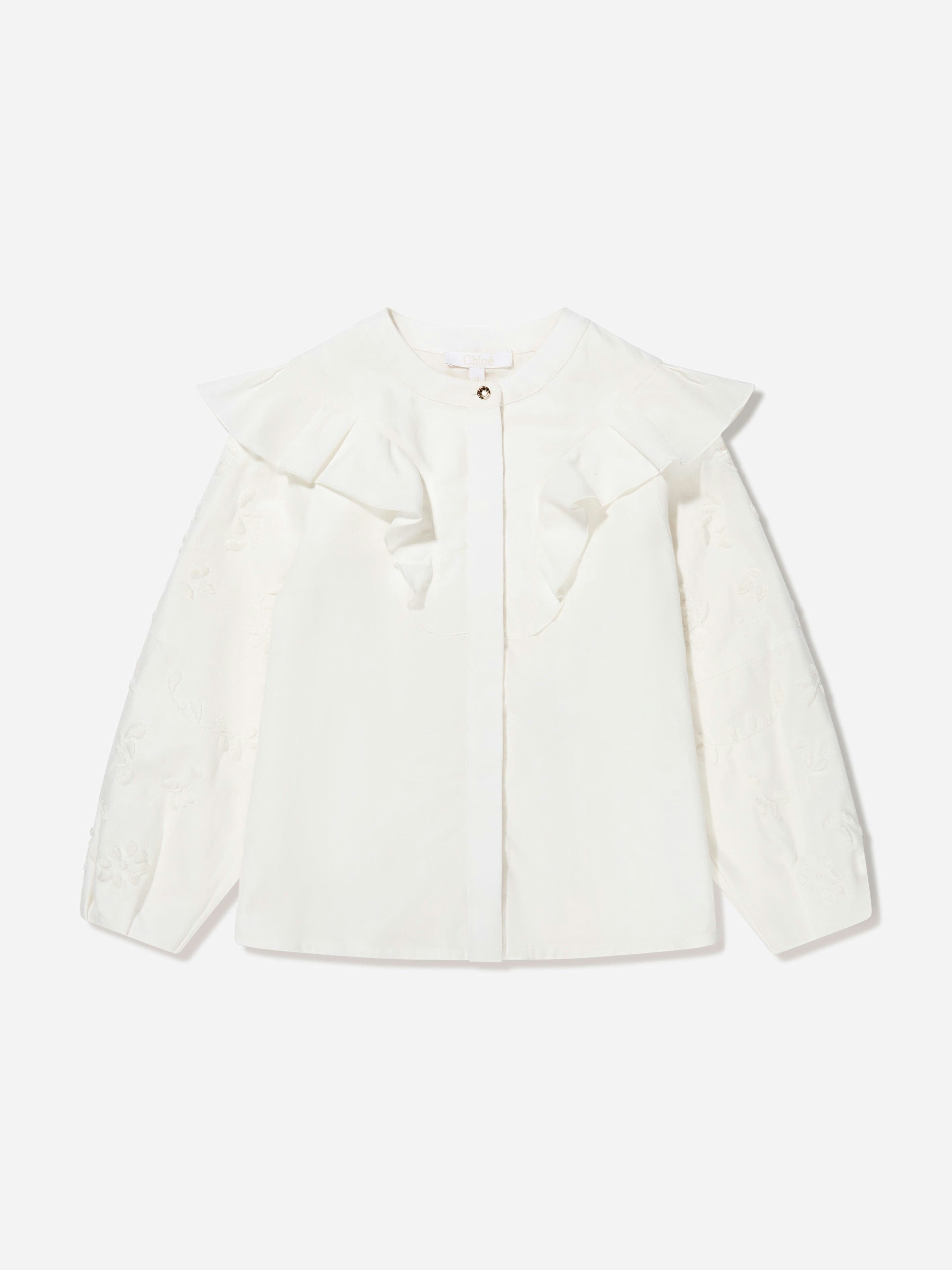 Chloé Girls Ivory Embroidered Ruffle Blouse In - 5 Yrs