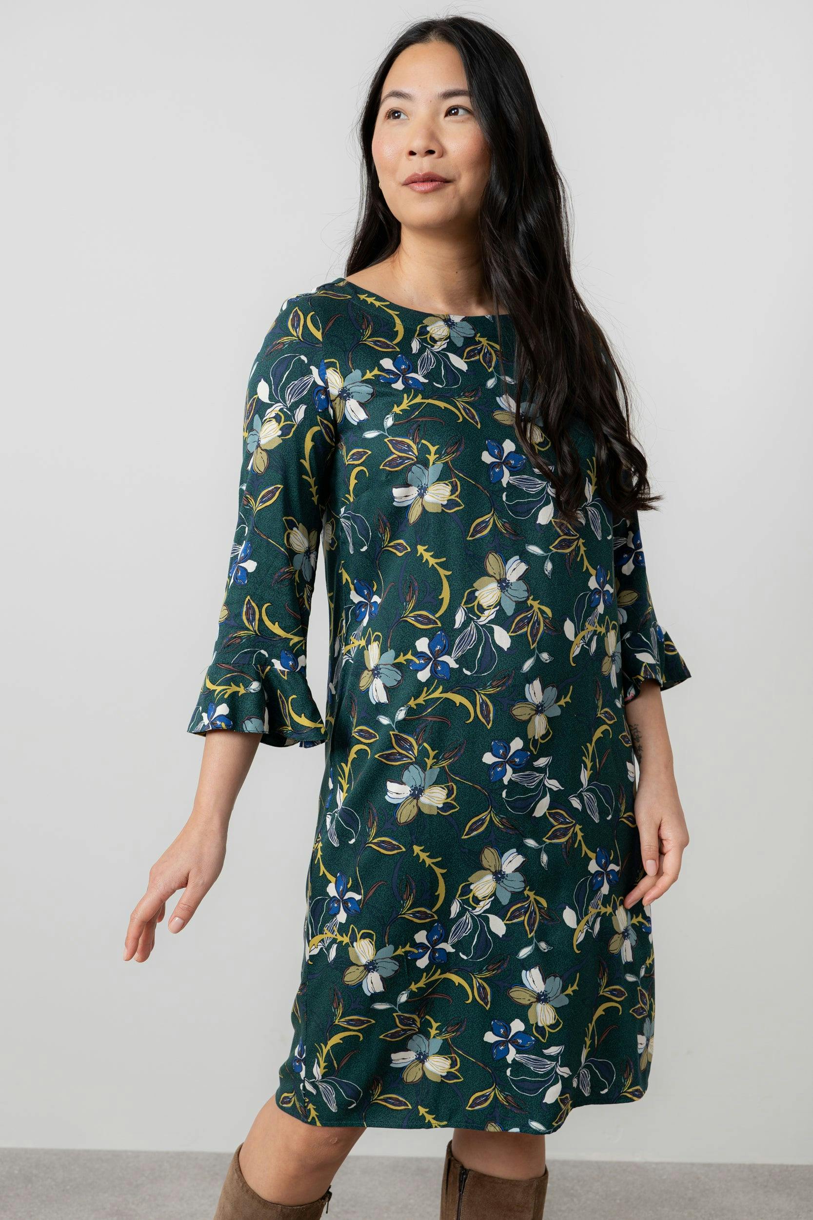Lily & Me Green Lotty Fluted Sleeve Shift Dress - 16