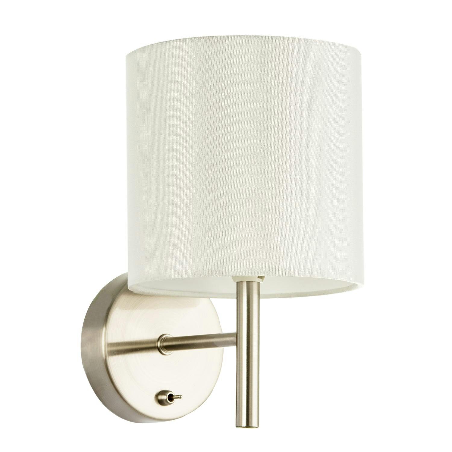 Happy Homewares Contemporary Bedside Wall Lamp in Satin Nickel with Toggle Switch and Off White Fabric Shade | 24cm x 15cm x 10cm | 1 x 7w E14 - Image 2