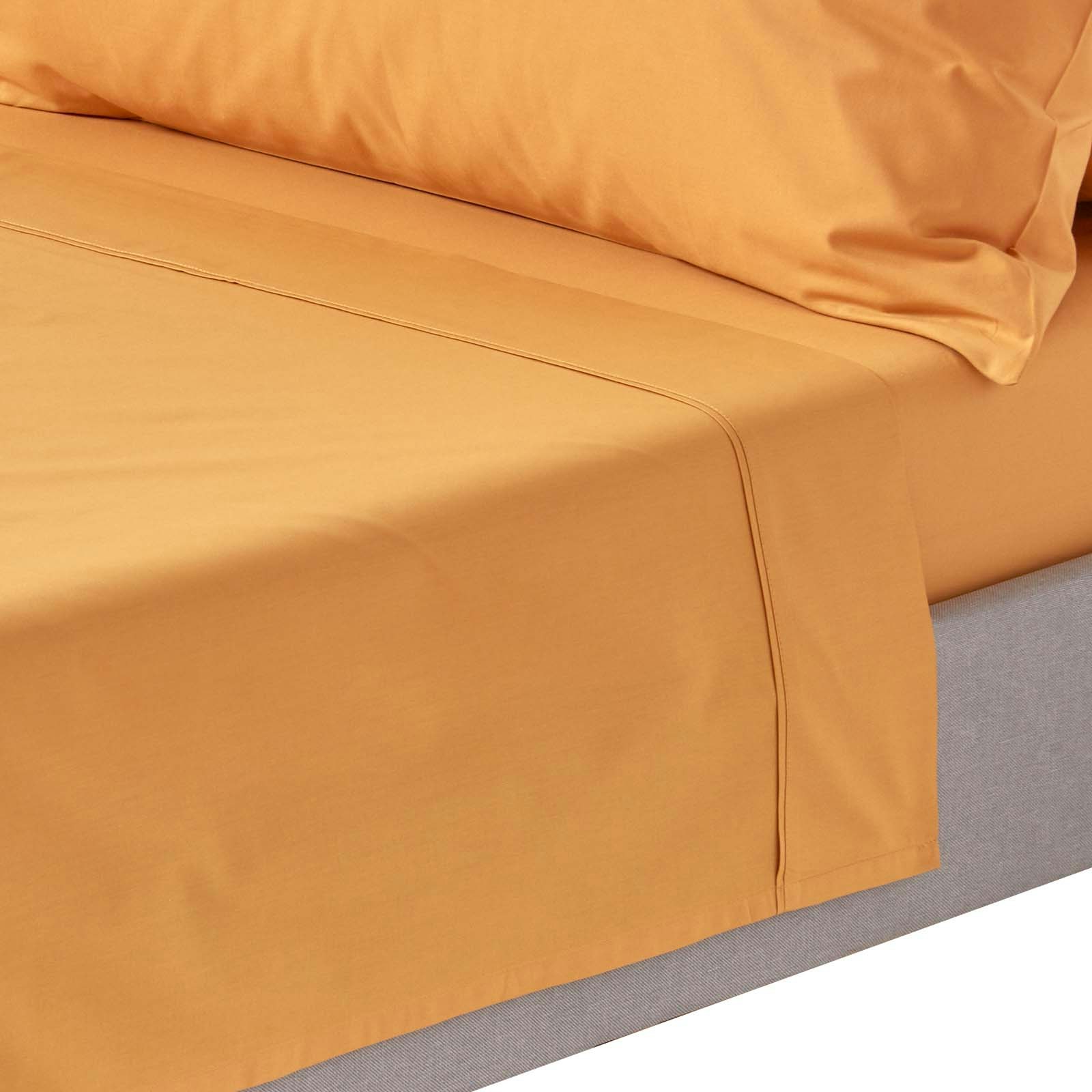 Rackhams Yellow Crisp & Cool 200 Tc Egyptian Cotton Percale Flat Sheet - Mustard - Single