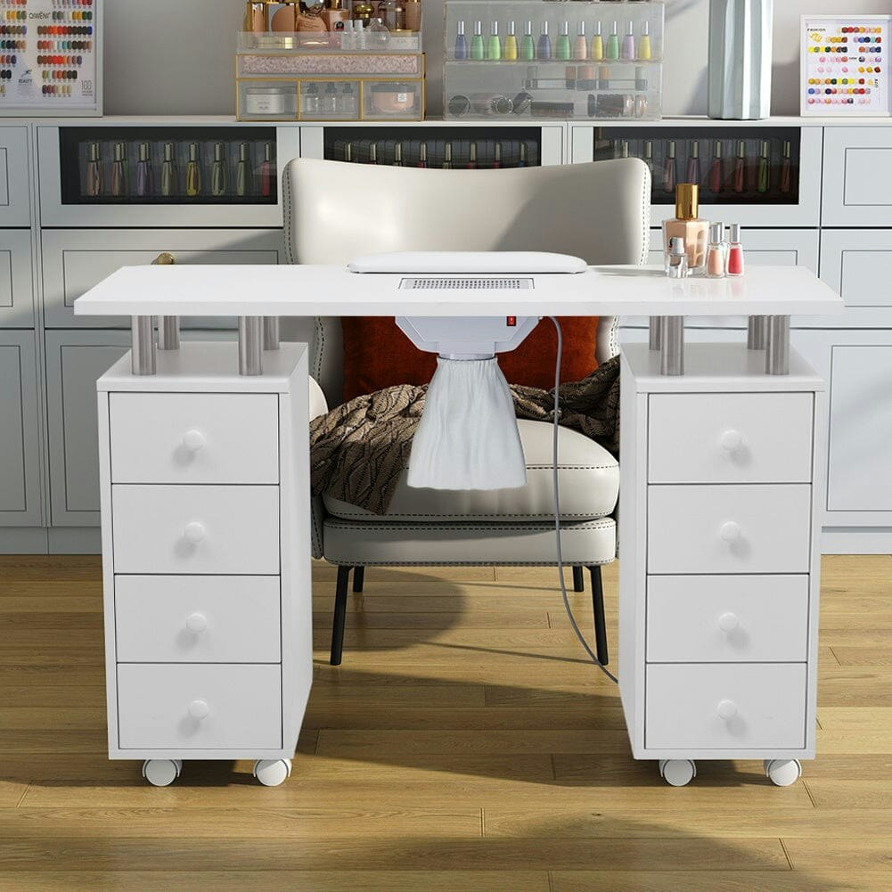 Rackhams White 4Ft Wide Movable Manicure Table Nail Station With Dust Collector