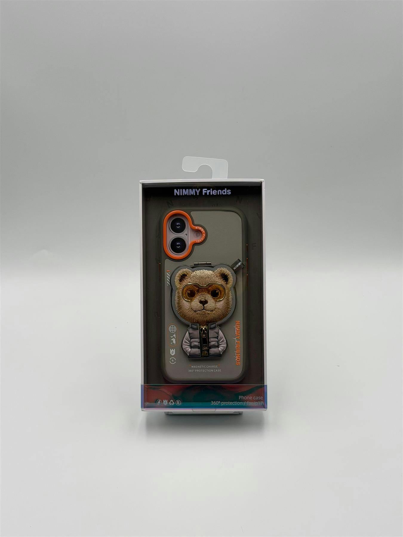 Nimmy Friends Grey/Orange Nimmy Cool & Cute 2.0 Bear Case With Magsafe Stand For Iphone 17 6.3" - N-Yjkm-Cxzjzh-Ip17-011-A