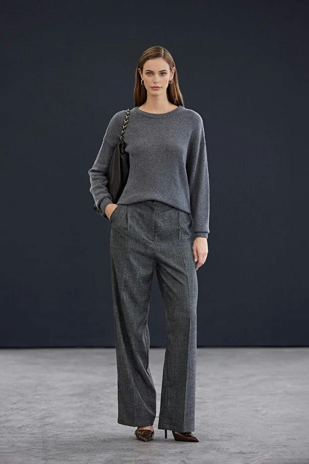 Wovcor Dark/Grey Cashmere Blend Crew Neck Knit Sweater - M