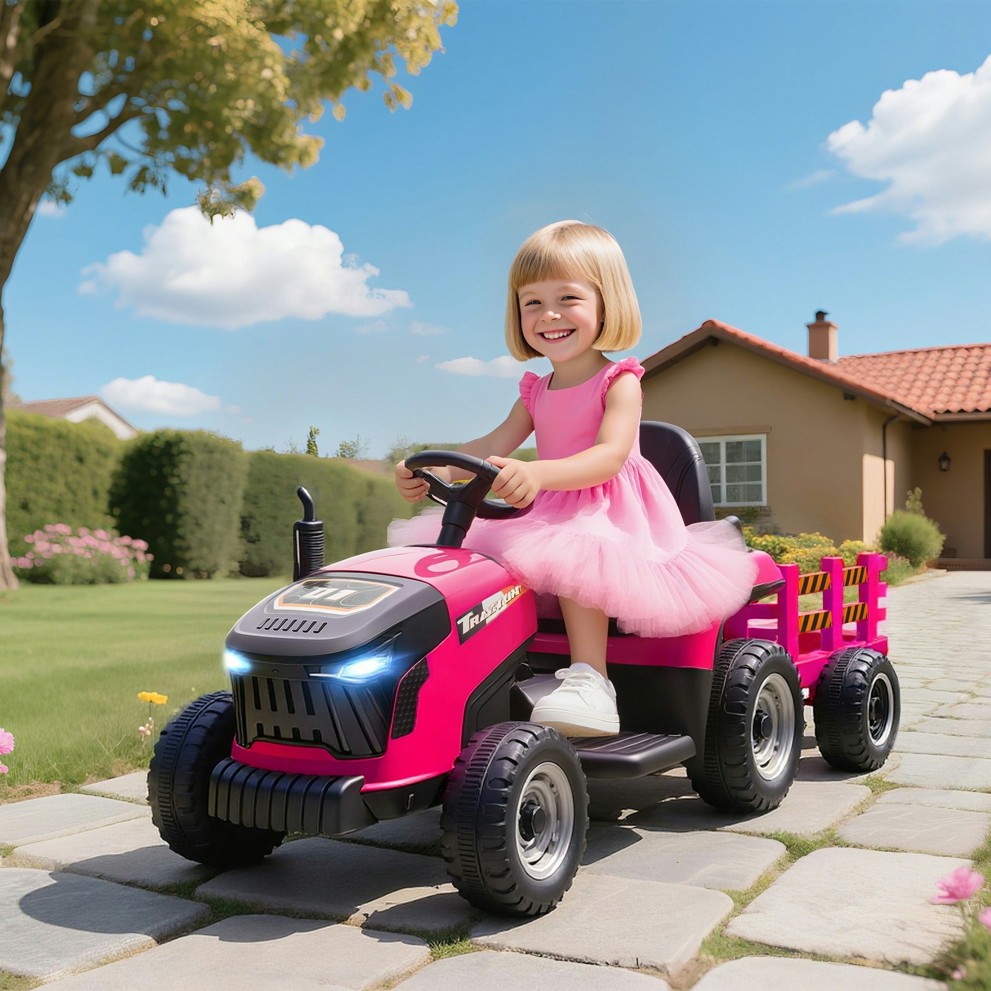 Aiyaplay Unisex Pink Ride On Tractor & Trailer, 12V Electric Ride On Tractor In Size 12 - Image 3
