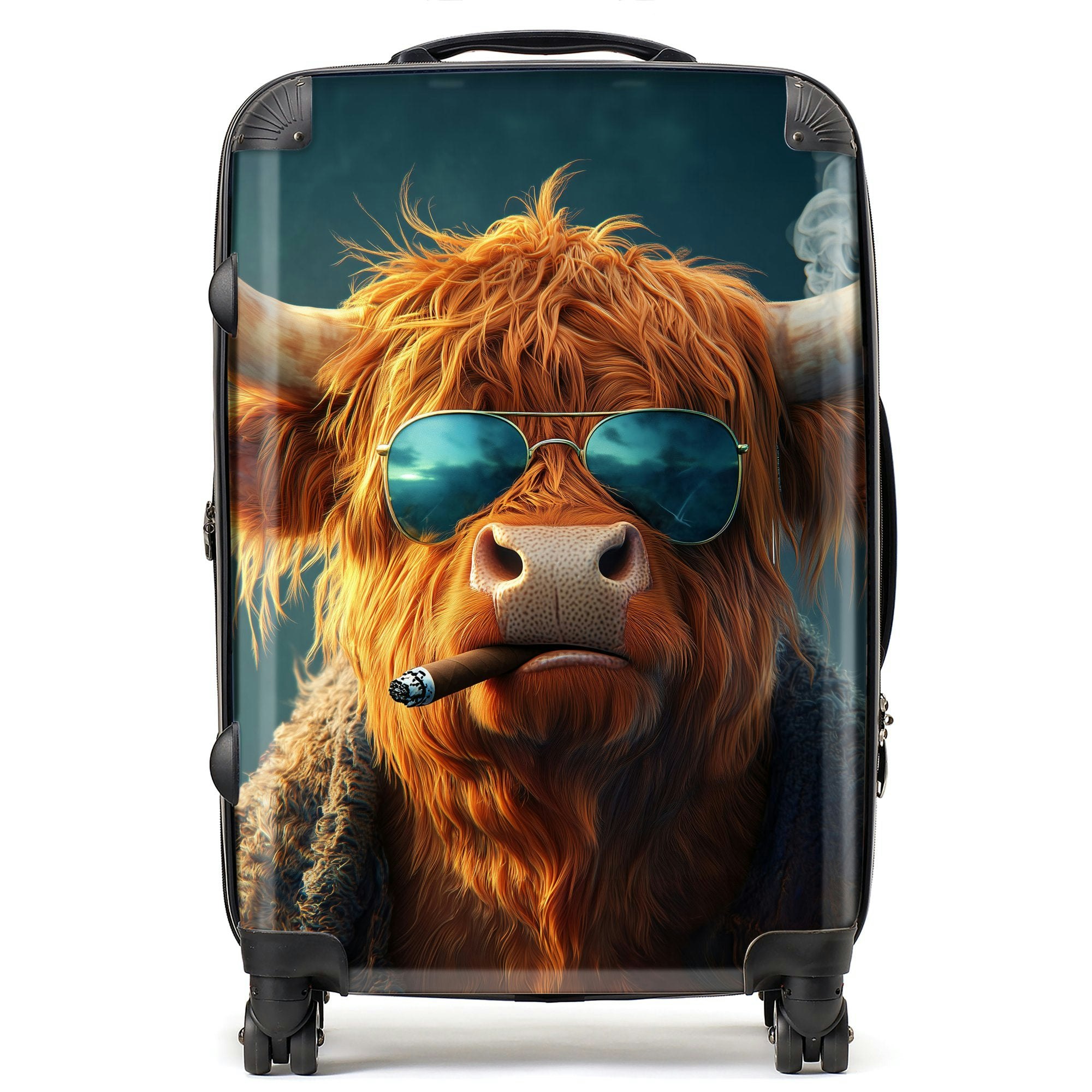 Warren Reed Highland Cow With Glasses Suitcase - Medium
