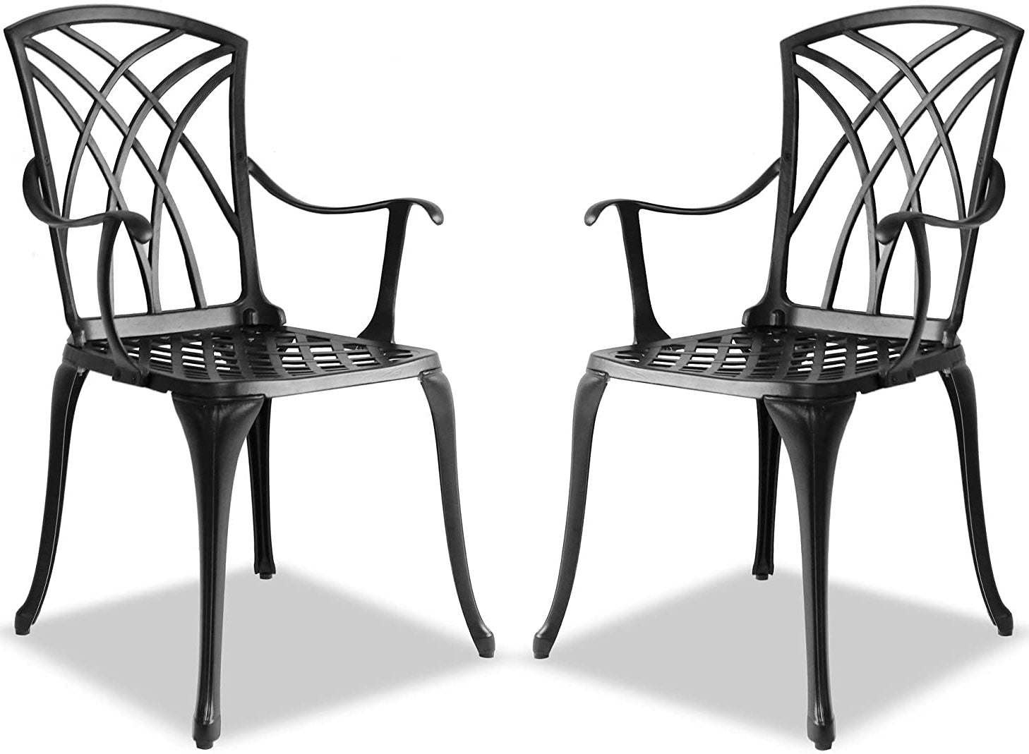 Rackhams Black Oshowa 2-Large Garden And Patio Bistro Chairs With Armrests In Cast Aluminium