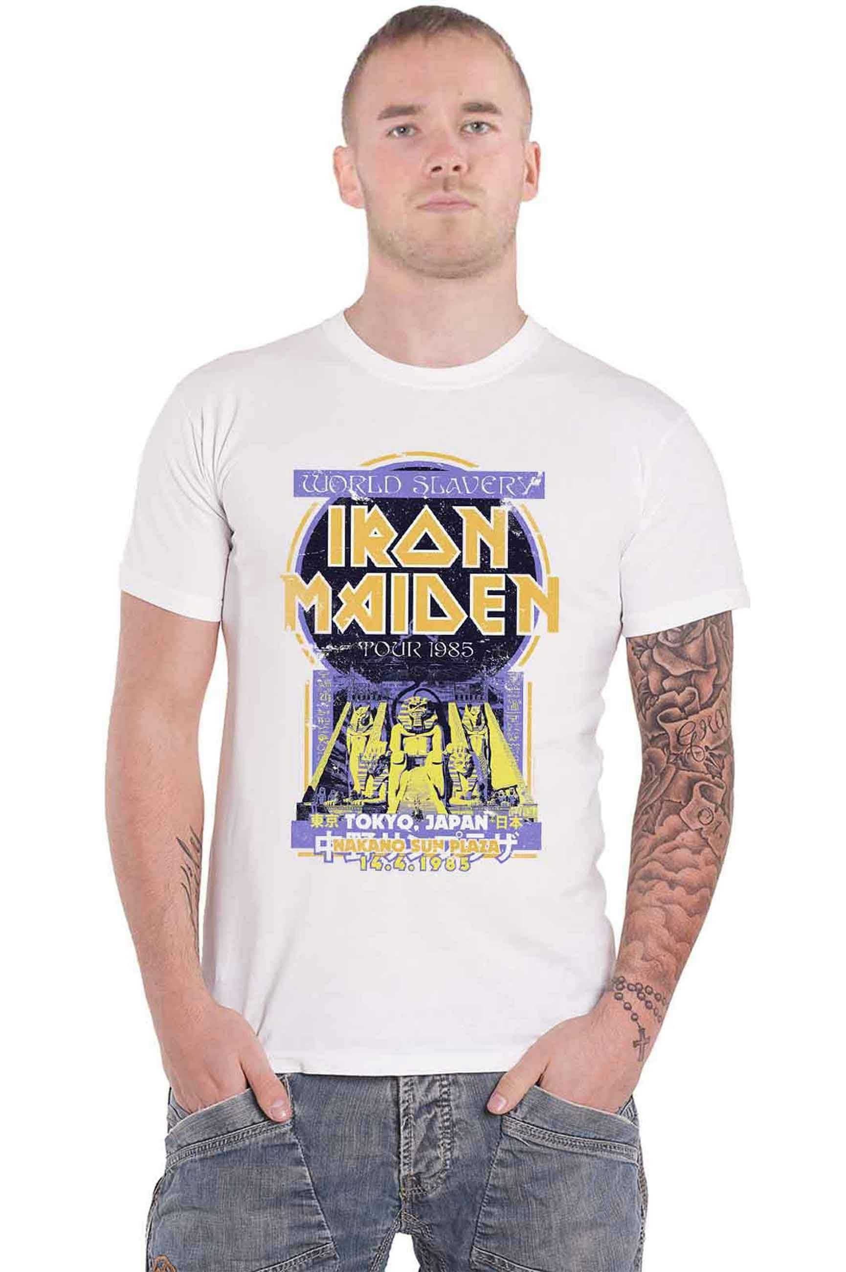 Paradiso Clothing Unisex White Iron Maiden Powerslave Japan Flyer Tour 1985 T Shirt - Xl