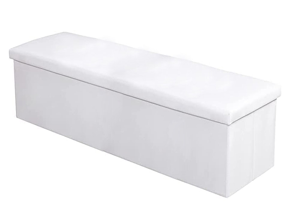 Home Republic White Faux Leather Storage Ottoman - 76Cm X 38Cm Foldable